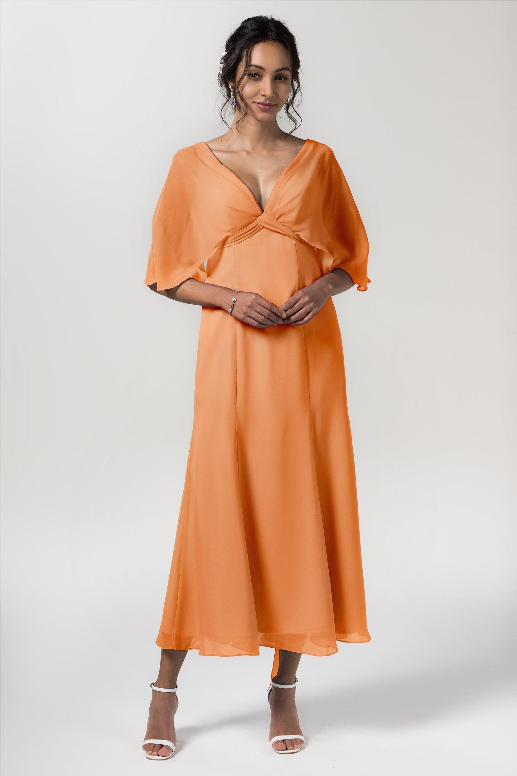 A-Line Tea Length Chiffon Bridesmaid Dress CB0553 - COCOMELODY