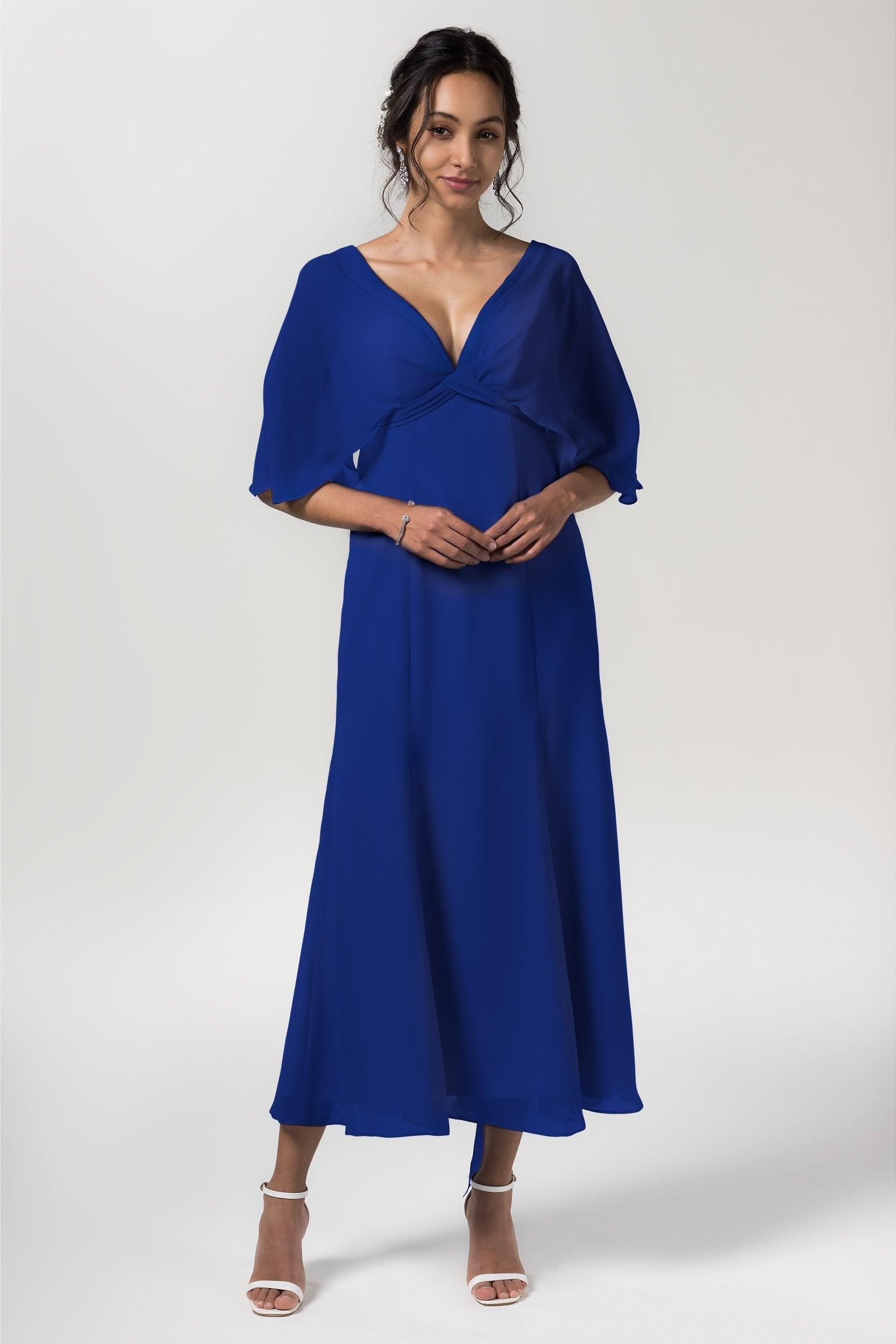 A-Line Tea Length Chiffon Bridesmaid Dress CB0553 - COCOMELODY