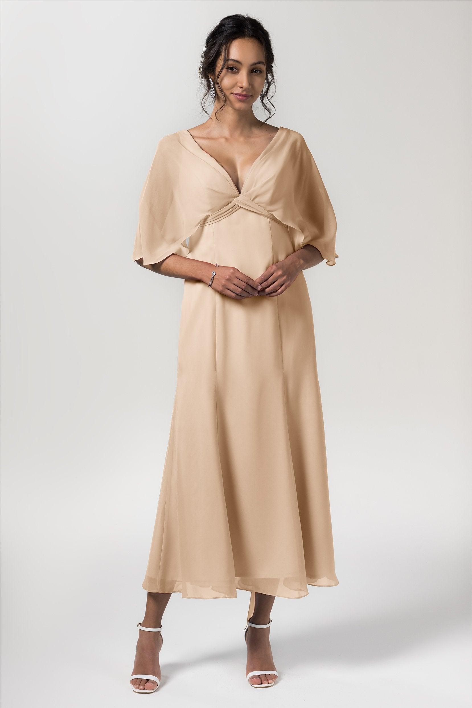 A-Line Tea Length Chiffon Bridesmaid Dress CB0553 - COCOMELODY