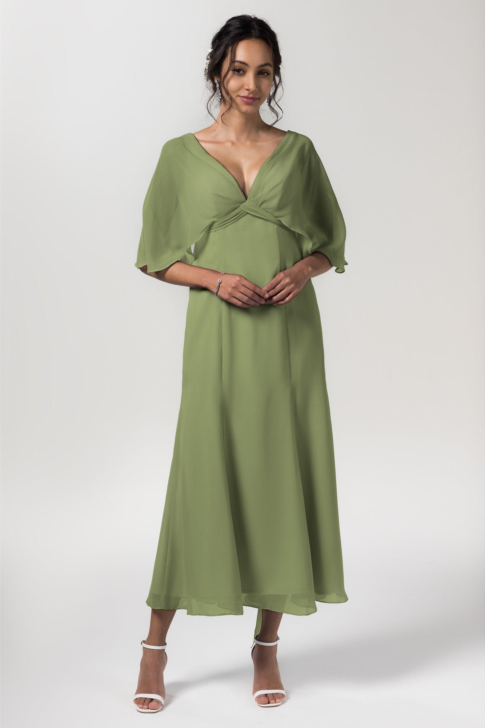 A-Line Tea Length Chiffon Bridesmaid Dress CB0553 - COCOMELODY