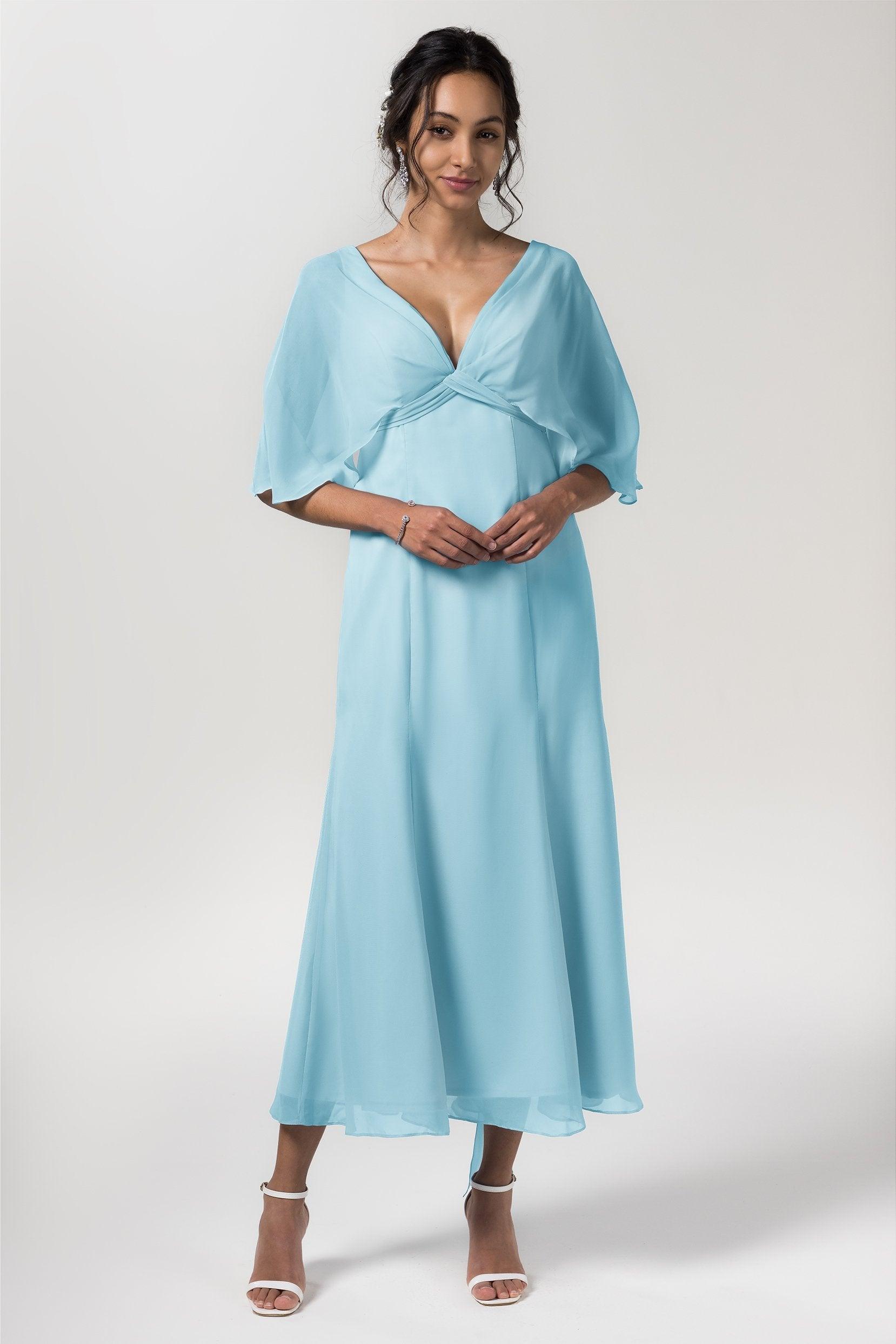 A-Line Tea Length Chiffon Bridesmaid Dress CB0553 - COCOMELODY