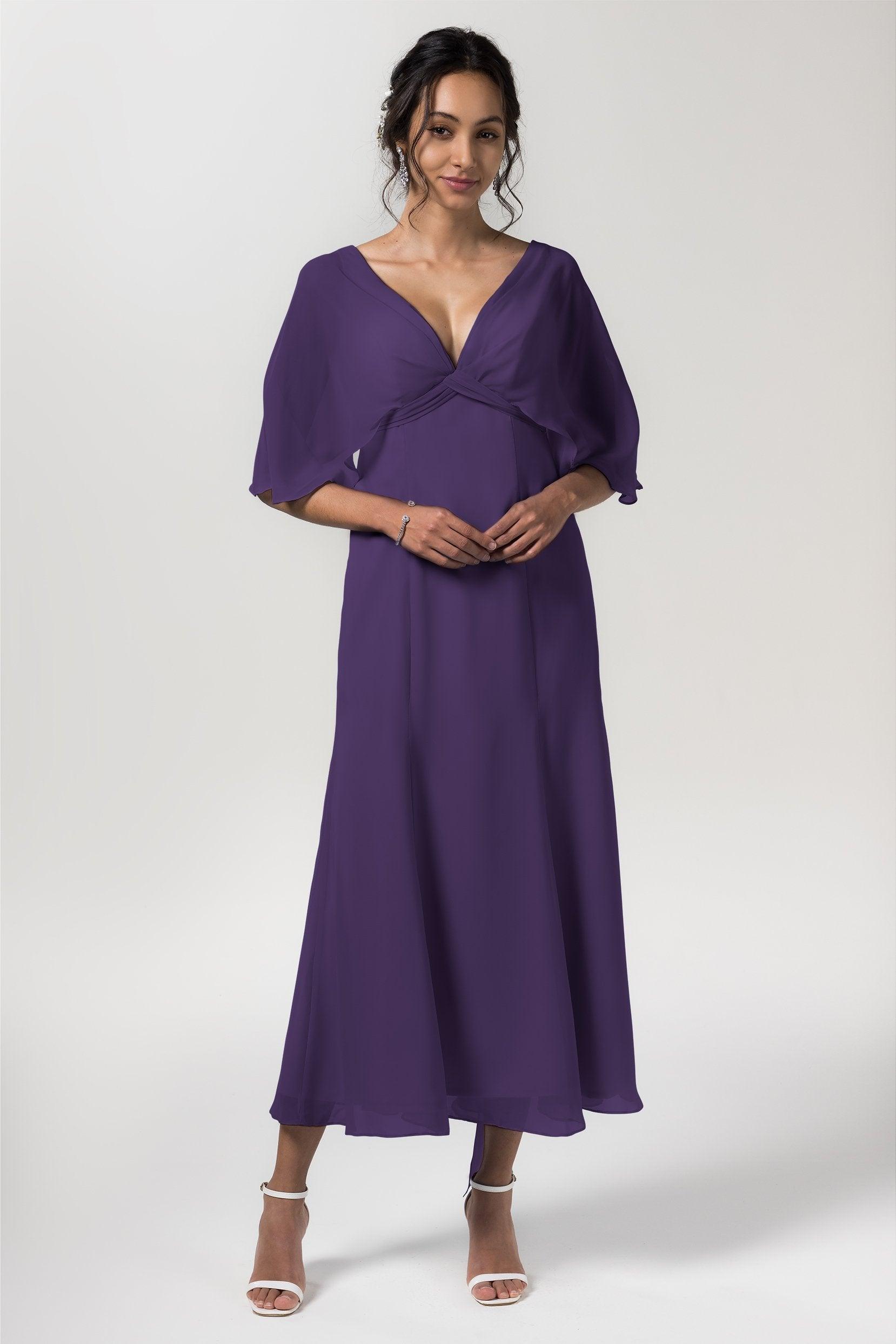 A-Line Tea Length Chiffon Bridesmaid Dress CB0553 - COCOMELODY