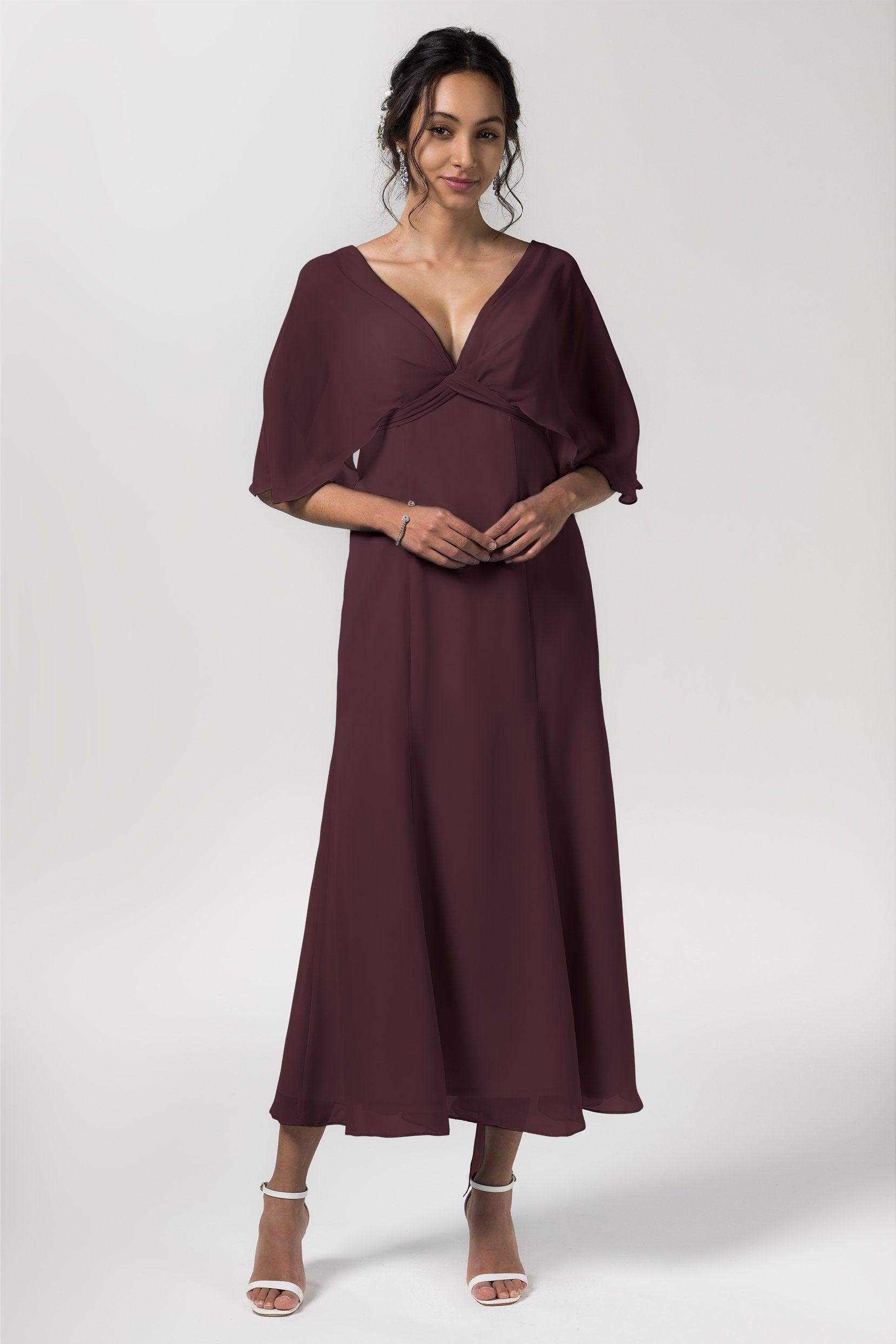 A-Line Tea Length Chiffon Bridesmaid Dress CB0553 - COCOMELODY