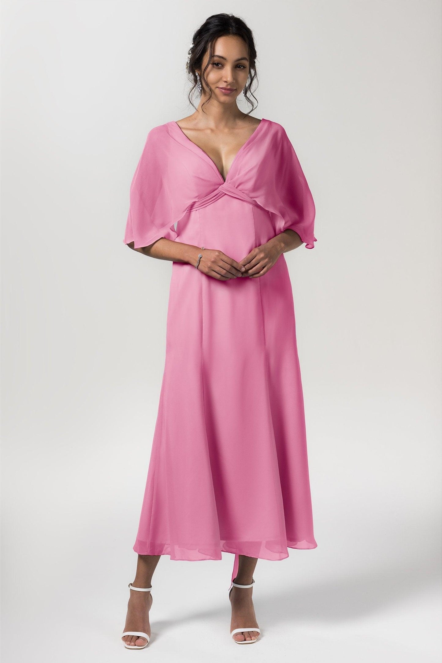 A-Line Tea Length Chiffon Bridesmaid Dress CB0553 - COCOMELODY