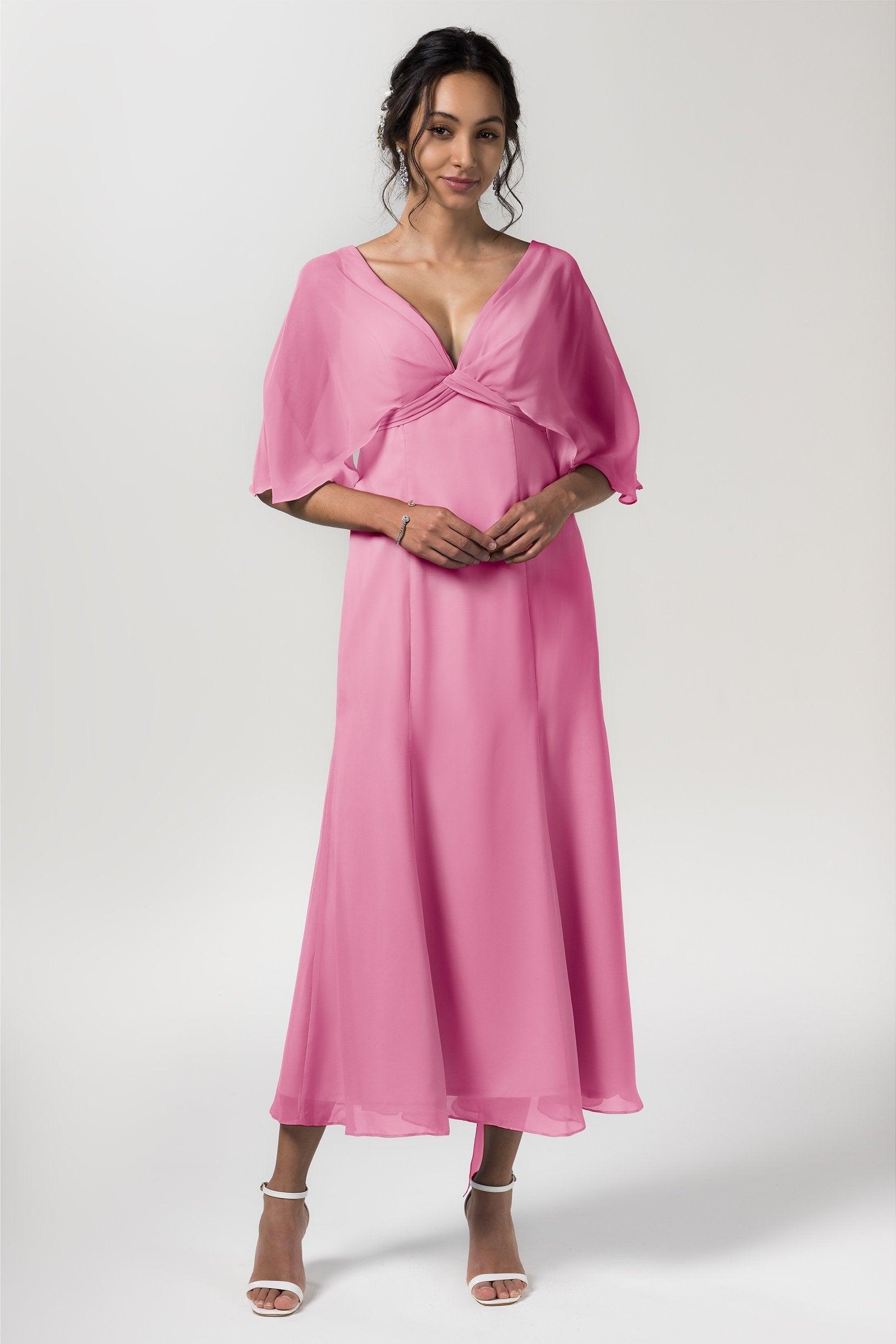 A-Line Tea Length Chiffon Bridesmaid Dress CB0553 - COCOMELODY