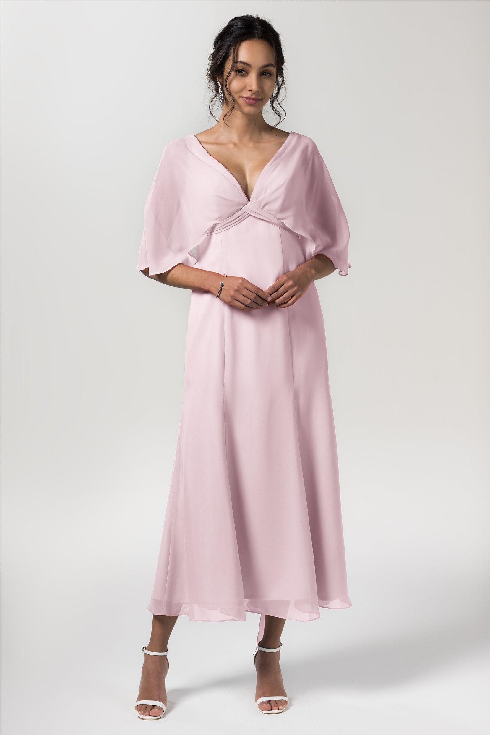 A-Line Tea Length Chiffon Bridesmaid Dress CB0553 - COCOMELODY