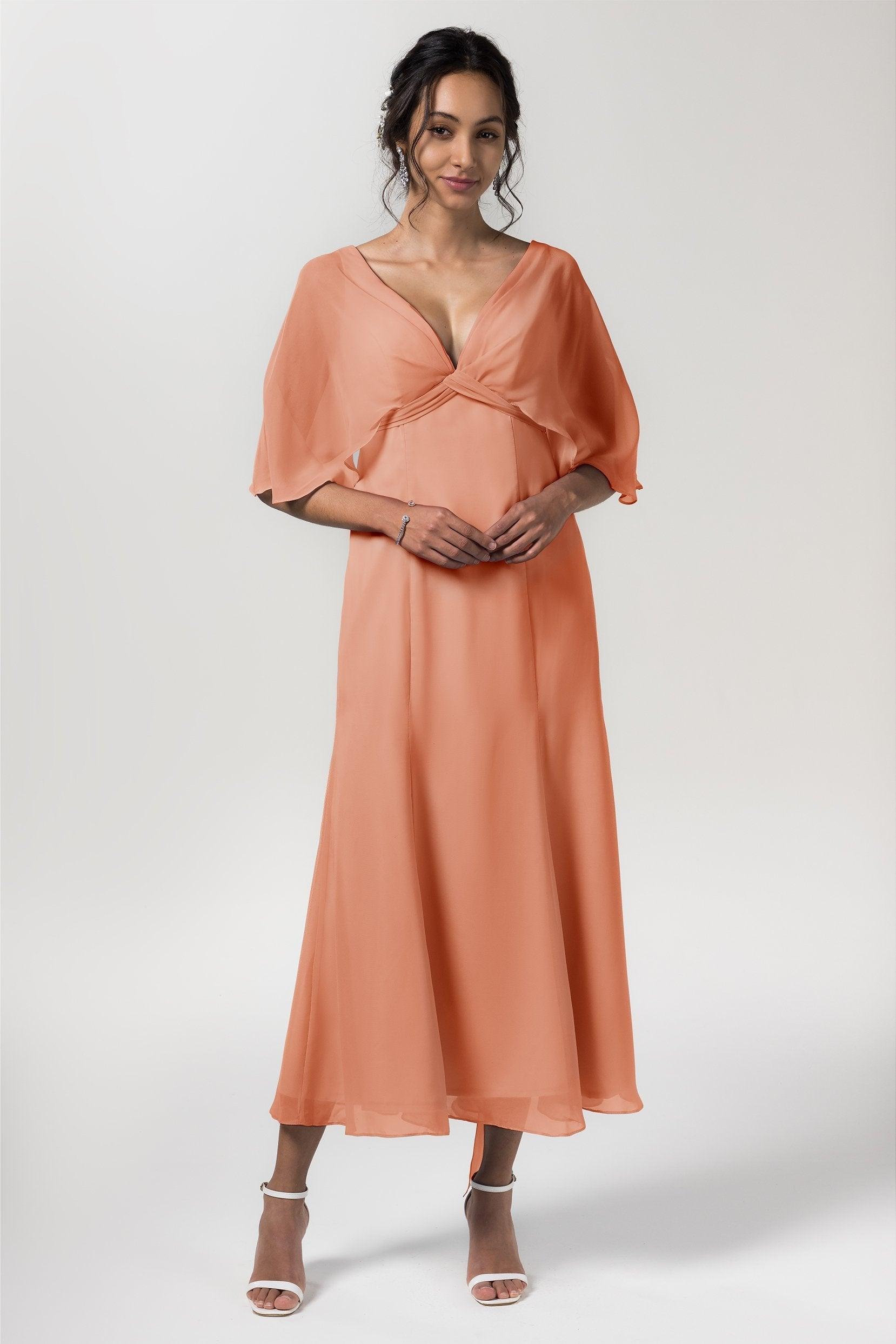 A-Line Tea Length Chiffon Bridesmaid Dress CB0553 - COCOMELODY