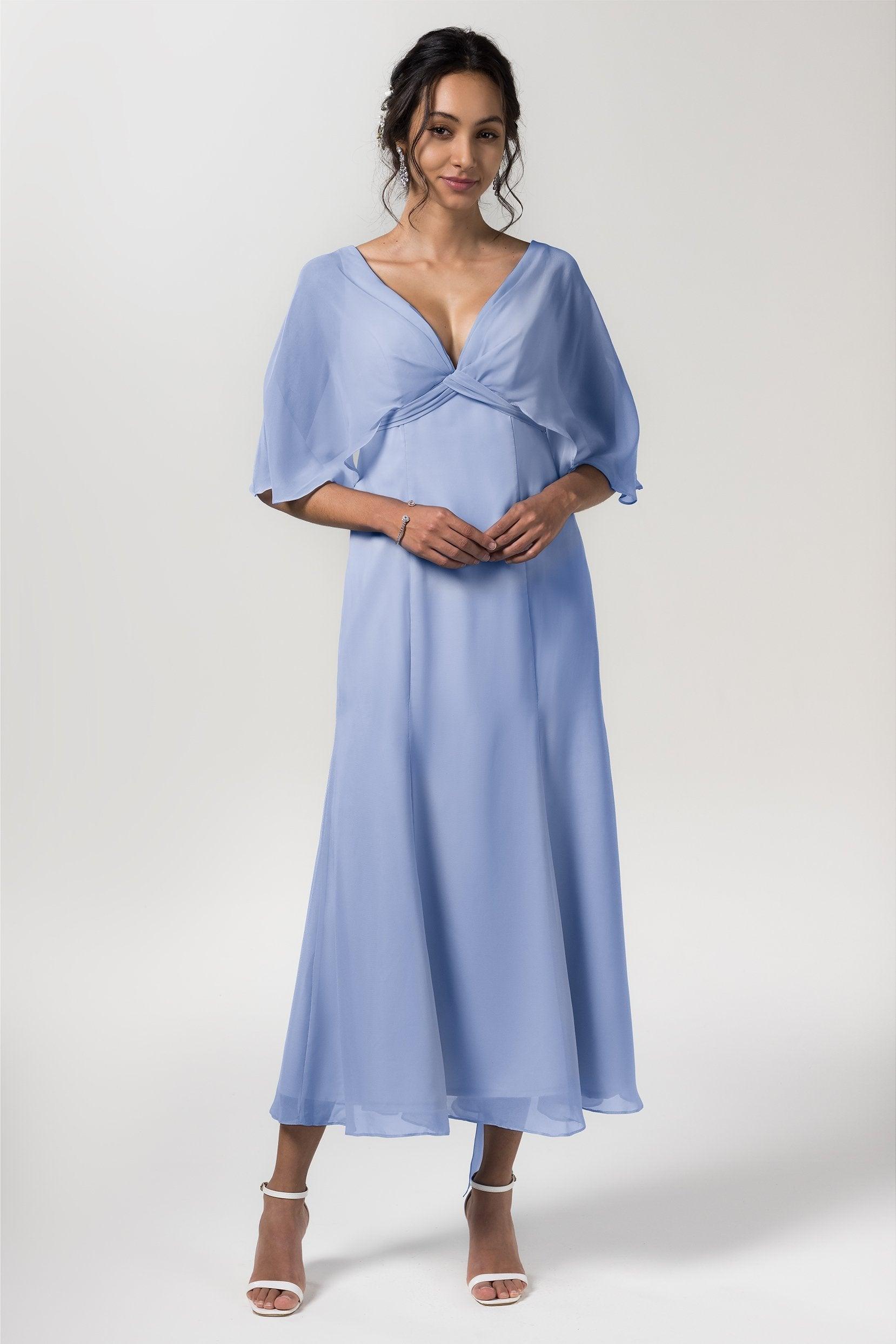 A-Line Tea Length Chiffon Bridesmaid Dress CB0553 - COCOMELODY