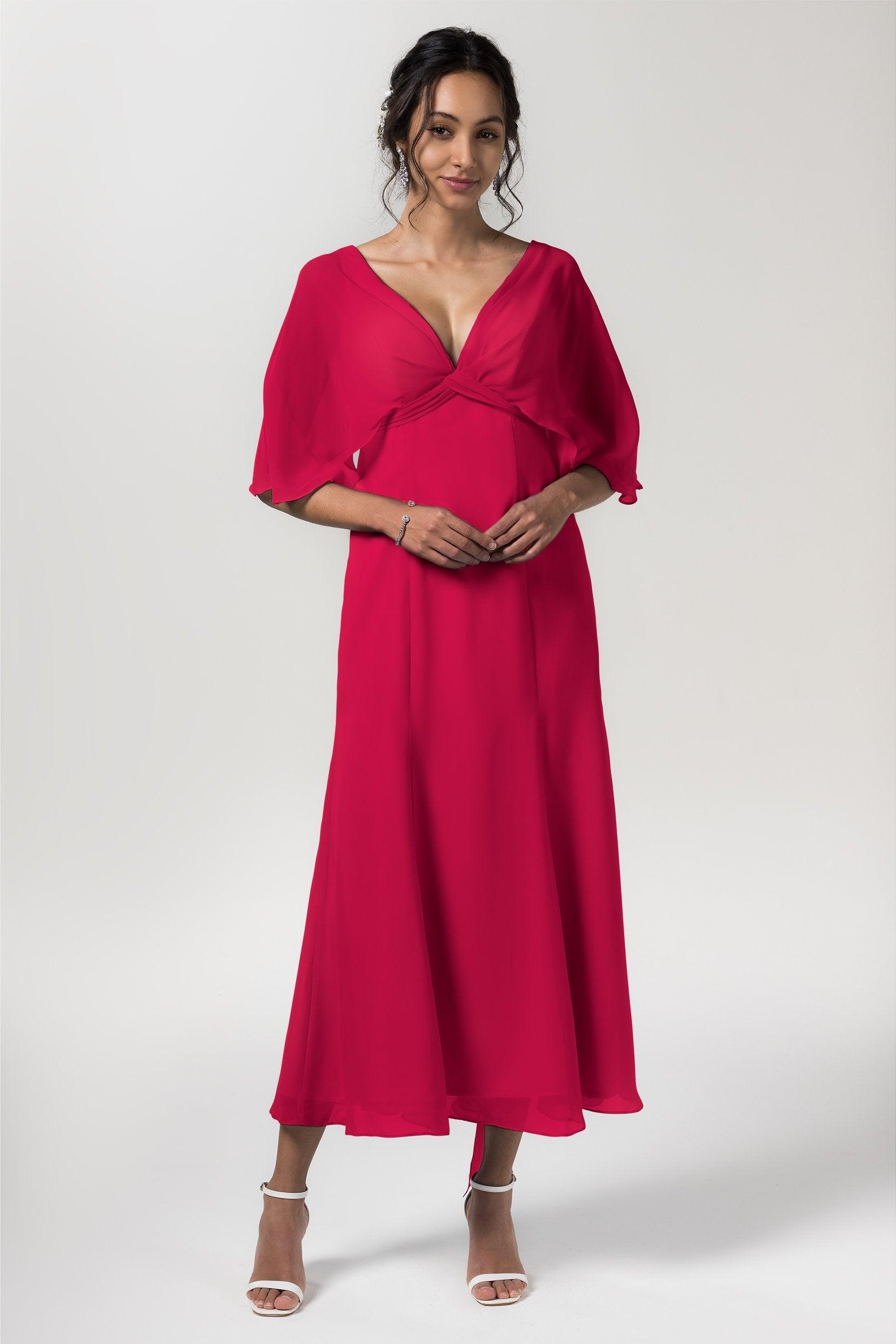 A-Line Tea Length Chiffon Bridesmaid Dress CB0553 - COCOMELODY