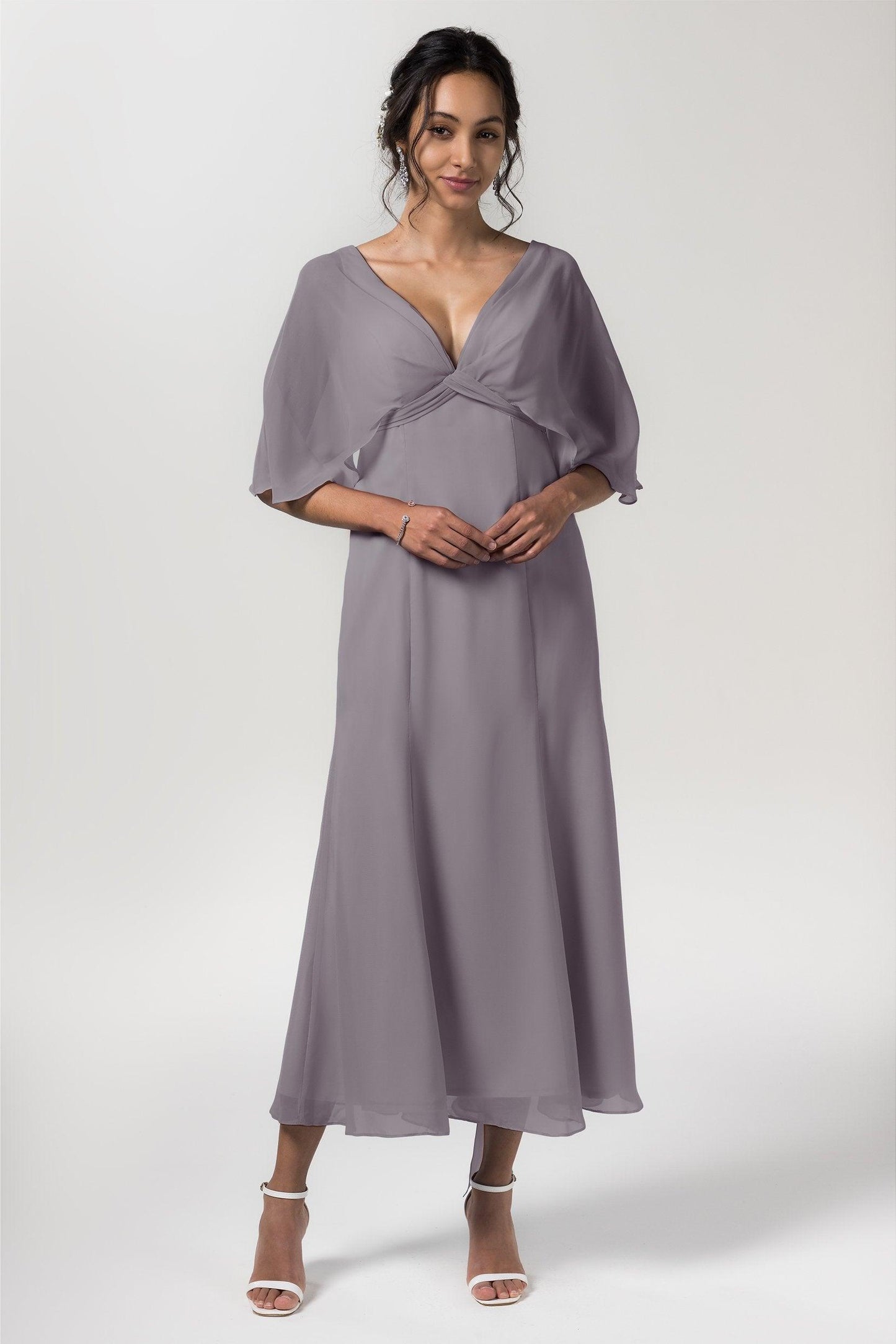 A-Line Tea Length Chiffon Bridesmaid Dress CB0553 - COCOMELODY