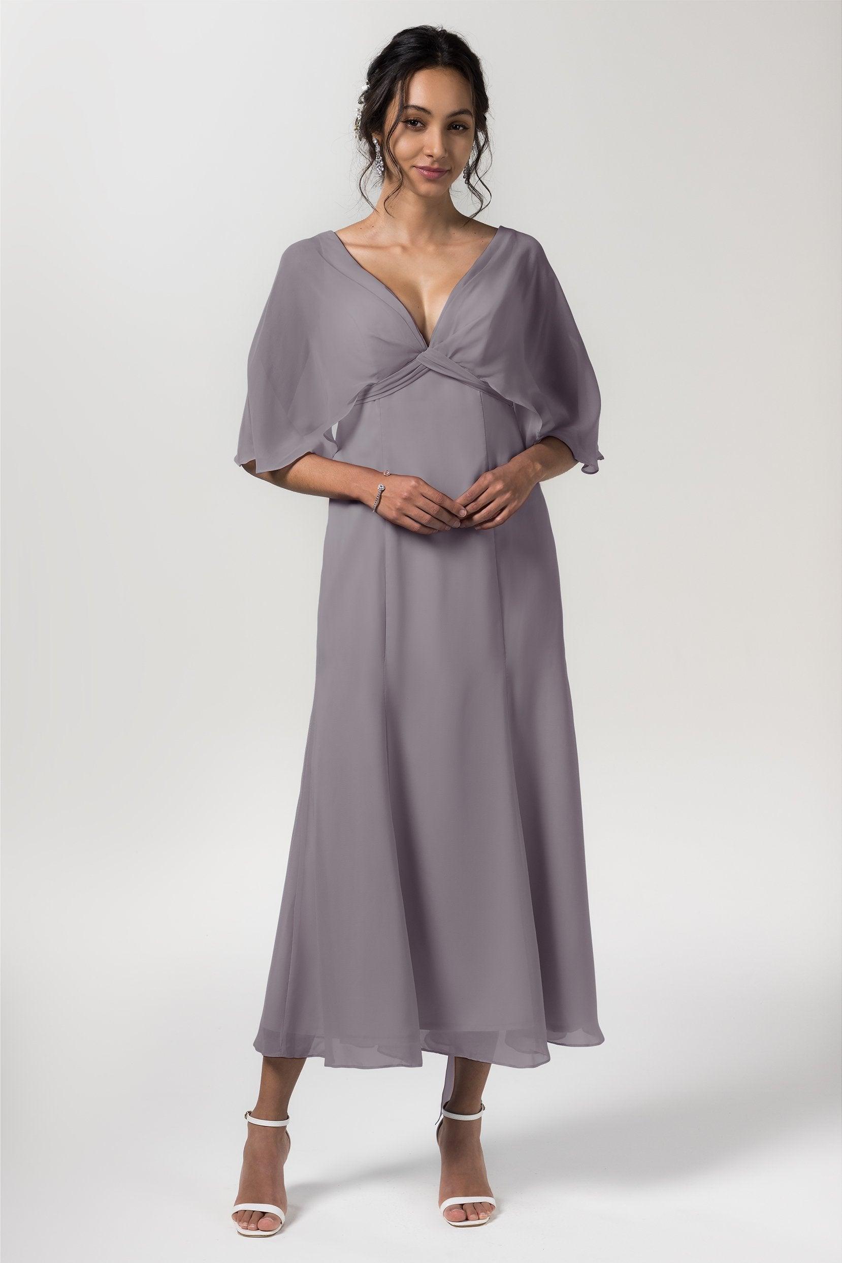 A-Line Tea Length Chiffon Bridesmaid Dress CB0553 - COCOMELODY