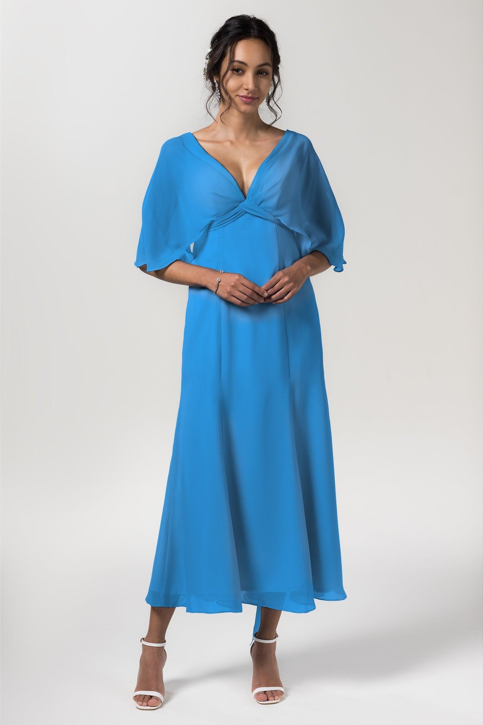 A-Line Tea Length Chiffon Bridesmaid Dress CB0553 - COCOMELODY