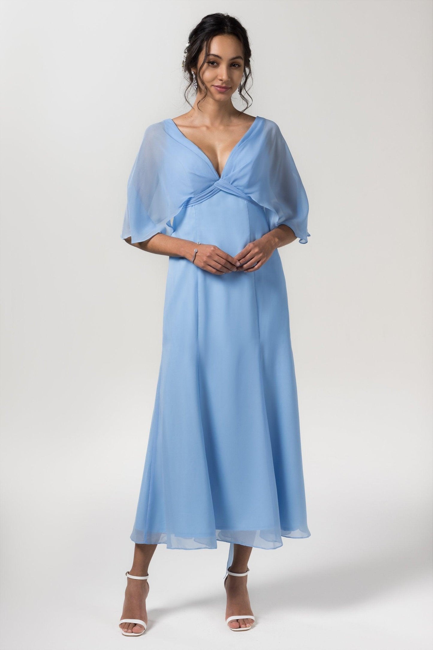 A-Line Tea Length Chiffon Bridesmaid Dress CB0553 - COCOMELODY