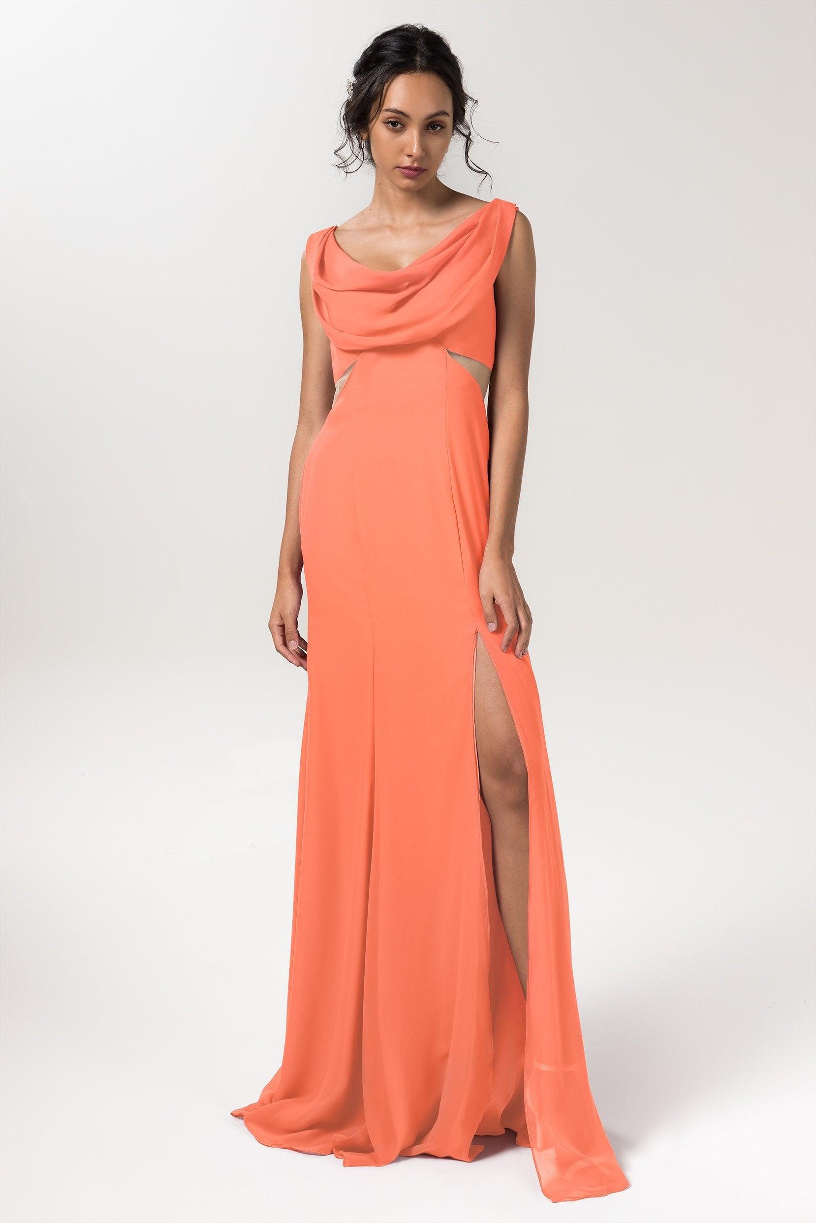 Sheath-Column Floor Length Chiffon Bridesmaid Dress CB0558 - COCOMELODY