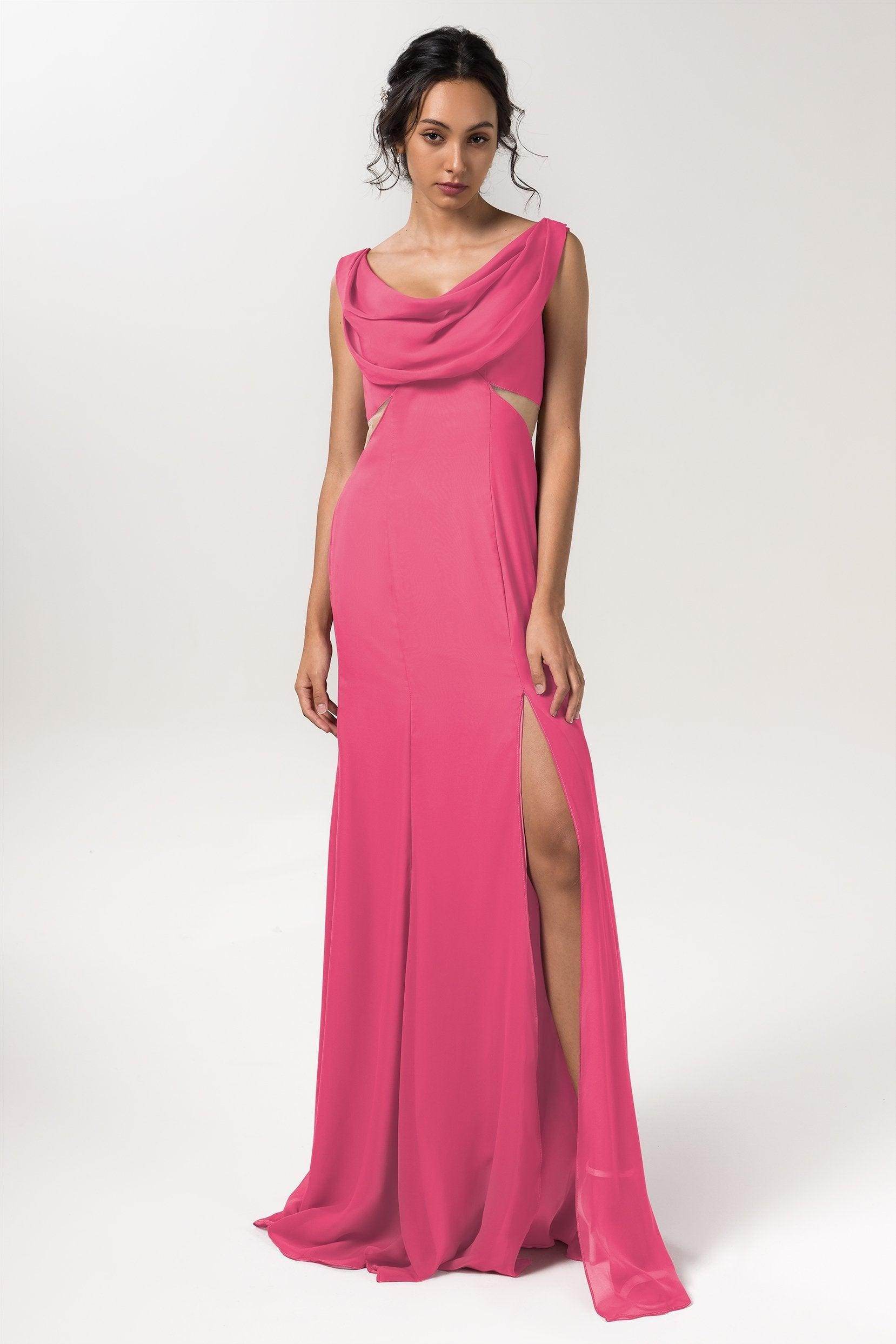 Sheath-Column Floor Length Chiffon Bridesmaid Dress CB0558 - COCOMELODY