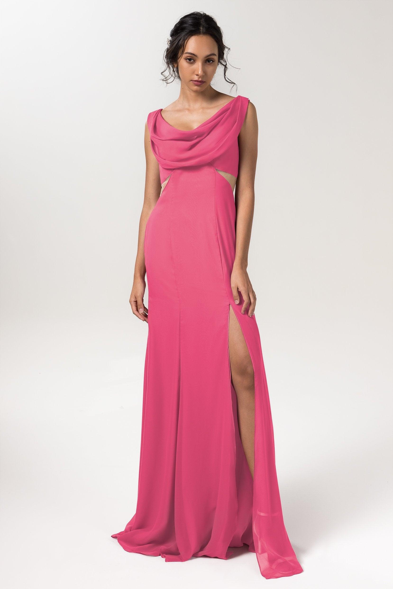 Sheath-Column Floor Length Chiffon Bridesmaid Dress CB0558 - COCOMELODY