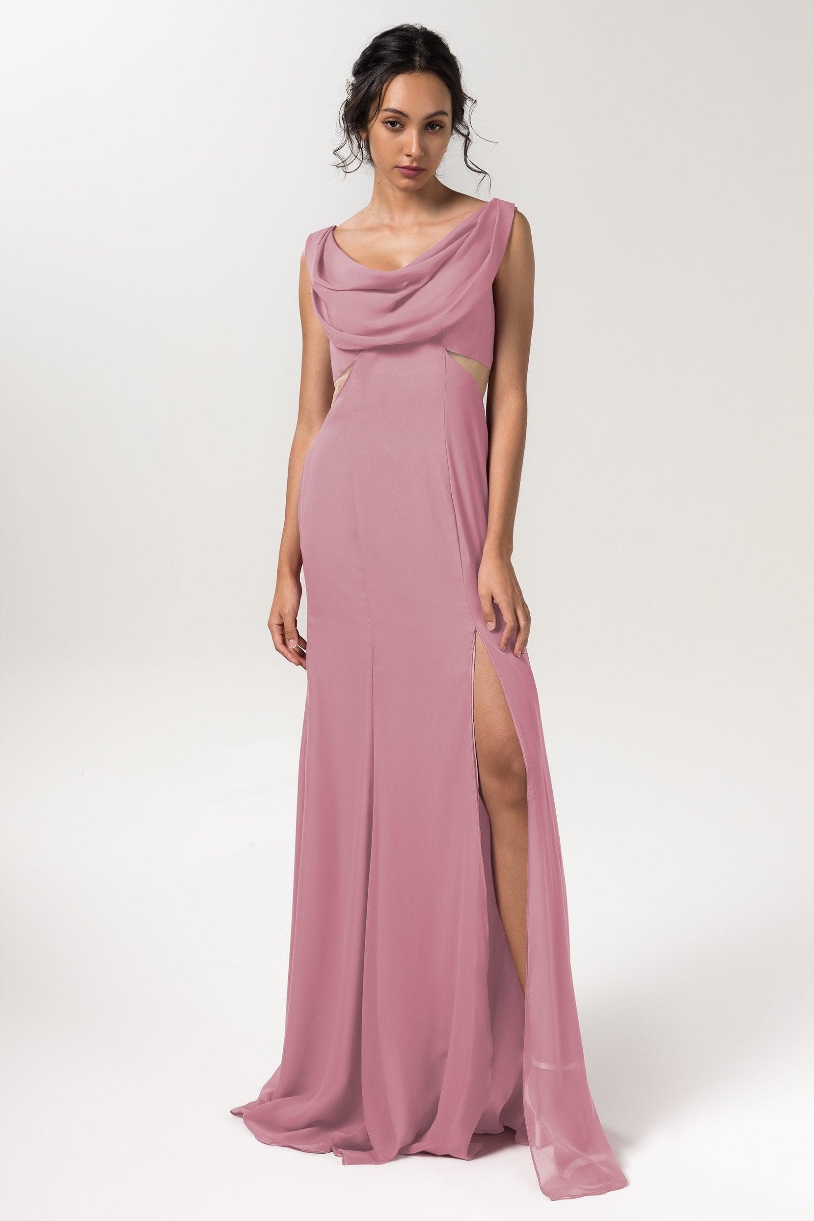Sheath-Column Floor Length Chiffon Bridesmaid Dress CB0558 - COCOMELODY
