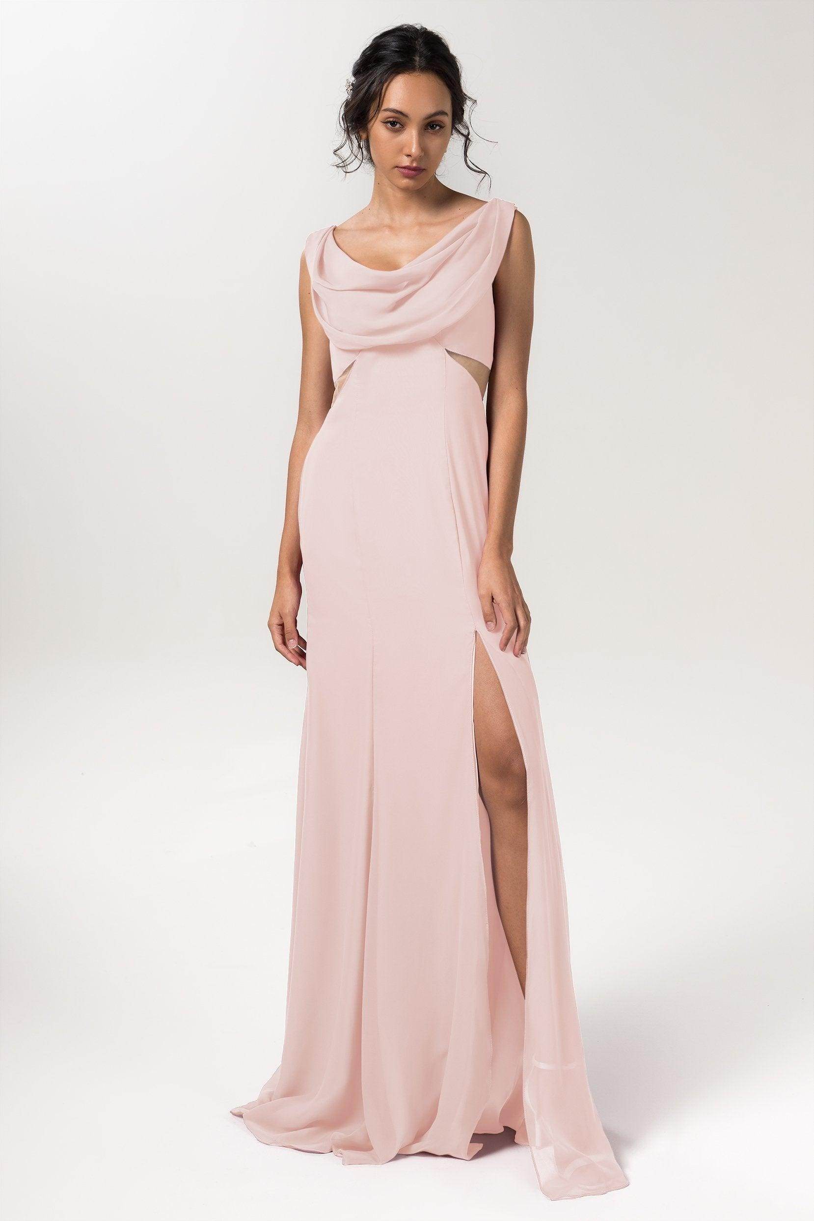 Sheath-Column Floor Length Chiffon Bridesmaid Dress CB0558 - COCOMELODY