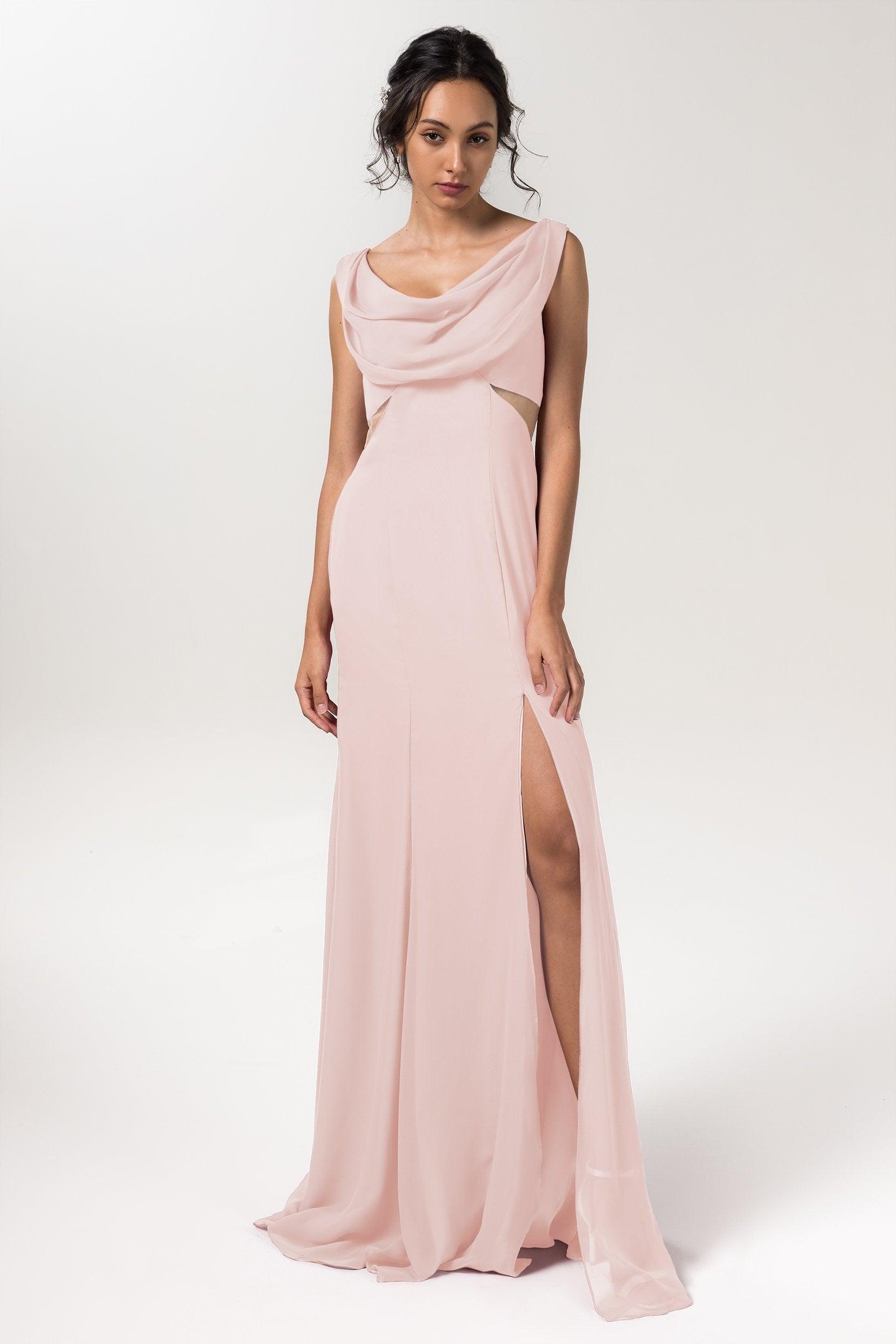 Sheath-Column Floor Length Chiffon Bridesmaid Dress CB0558 - COCOMELODY