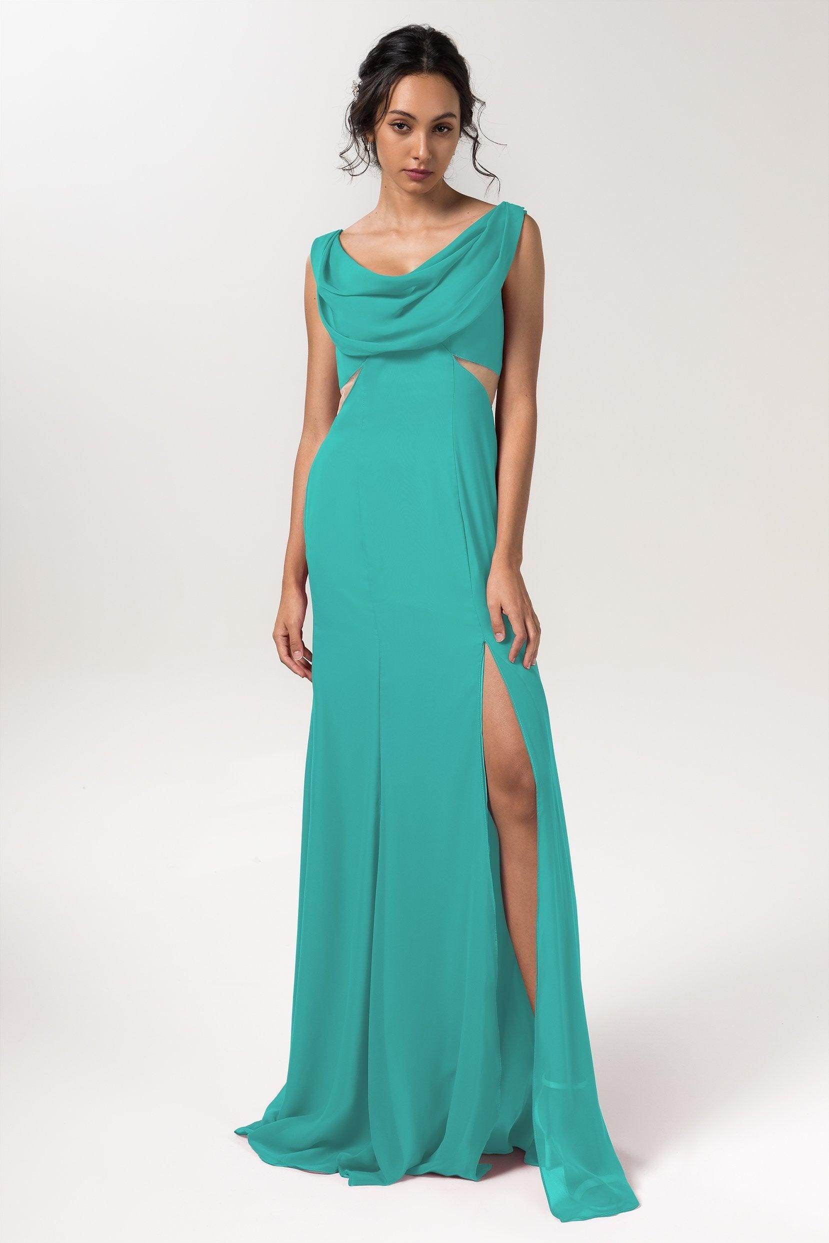 Sheath-Column Floor Length Chiffon Bridesmaid Dress CB0558 - COCOMELODY