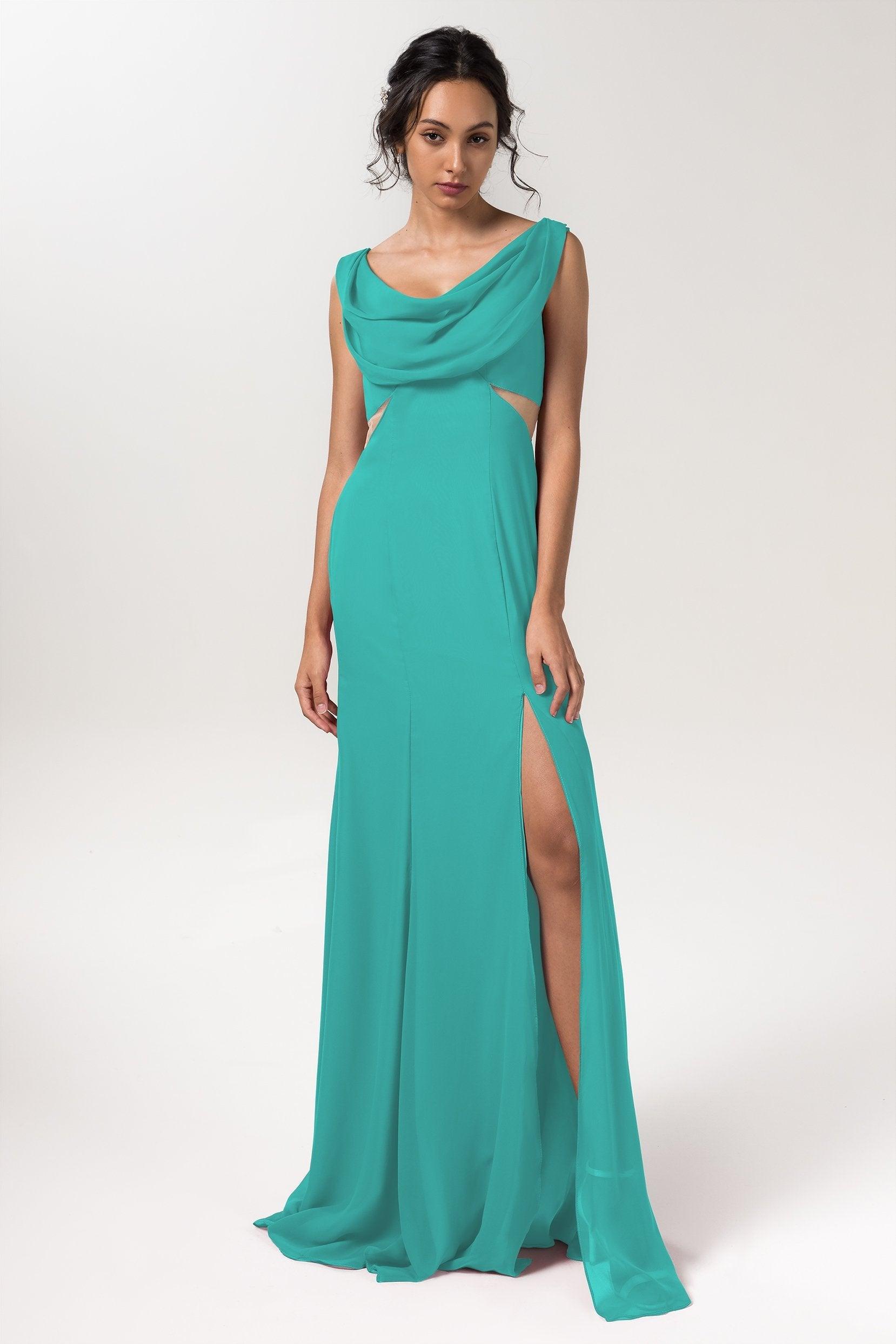 Sheath-Column Floor Length Chiffon Bridesmaid Dress CB0558 - COCOMELODY