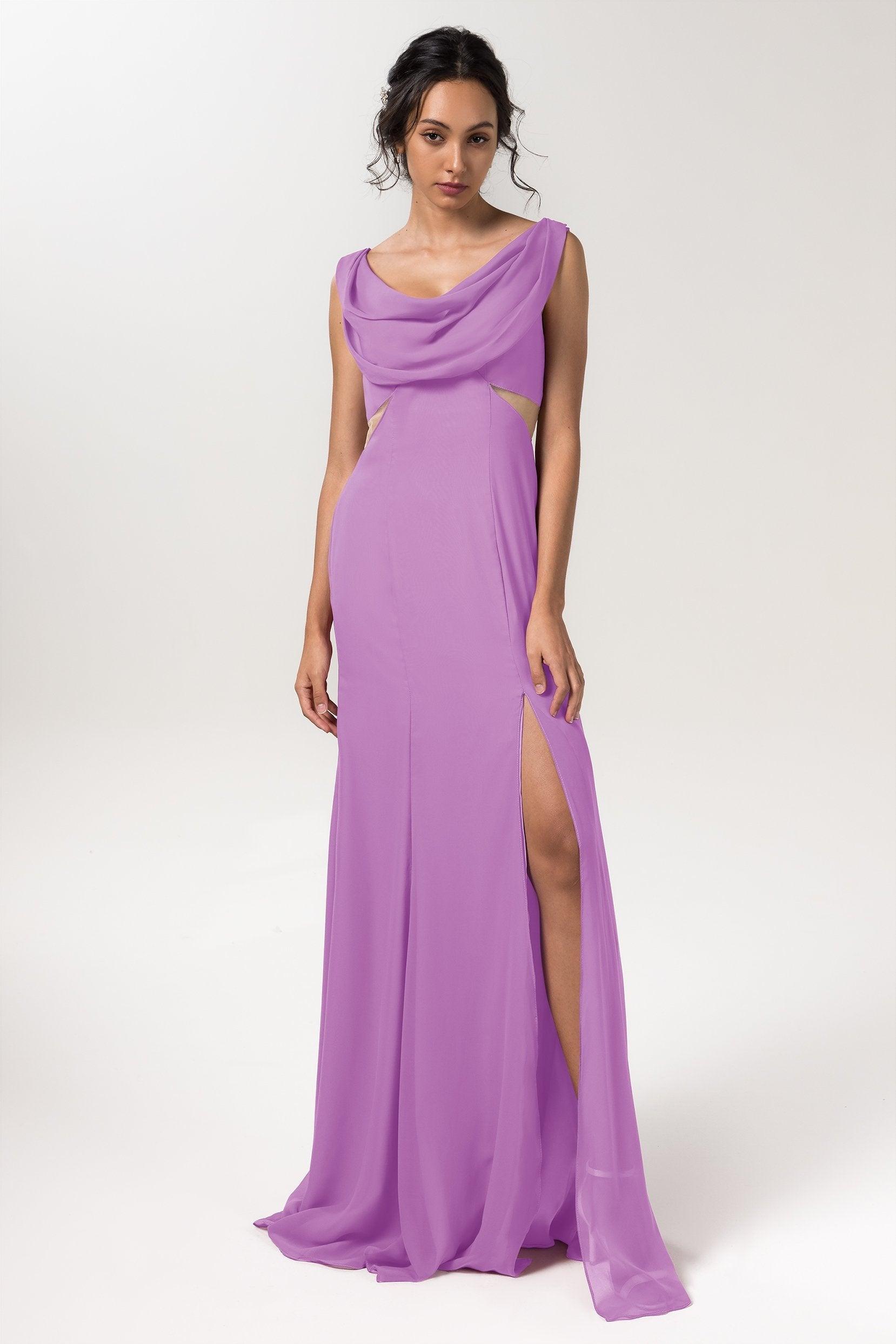 Sheath-Column Floor Length Chiffon Bridesmaid Dress CB0558 - COCOMELODY