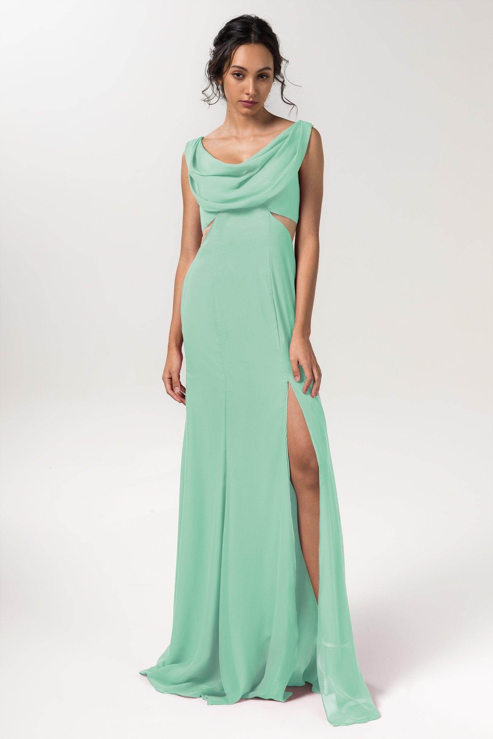 Sheath-Column Floor Length Chiffon Bridesmaid Dress CB0558 - COCOMELODY