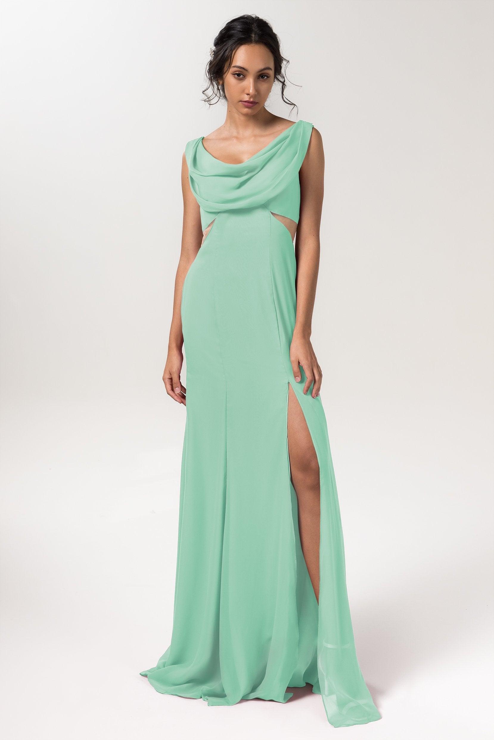 Sheath-Column Floor Length Chiffon Bridesmaid Dress CB0558 - COCOMELODY