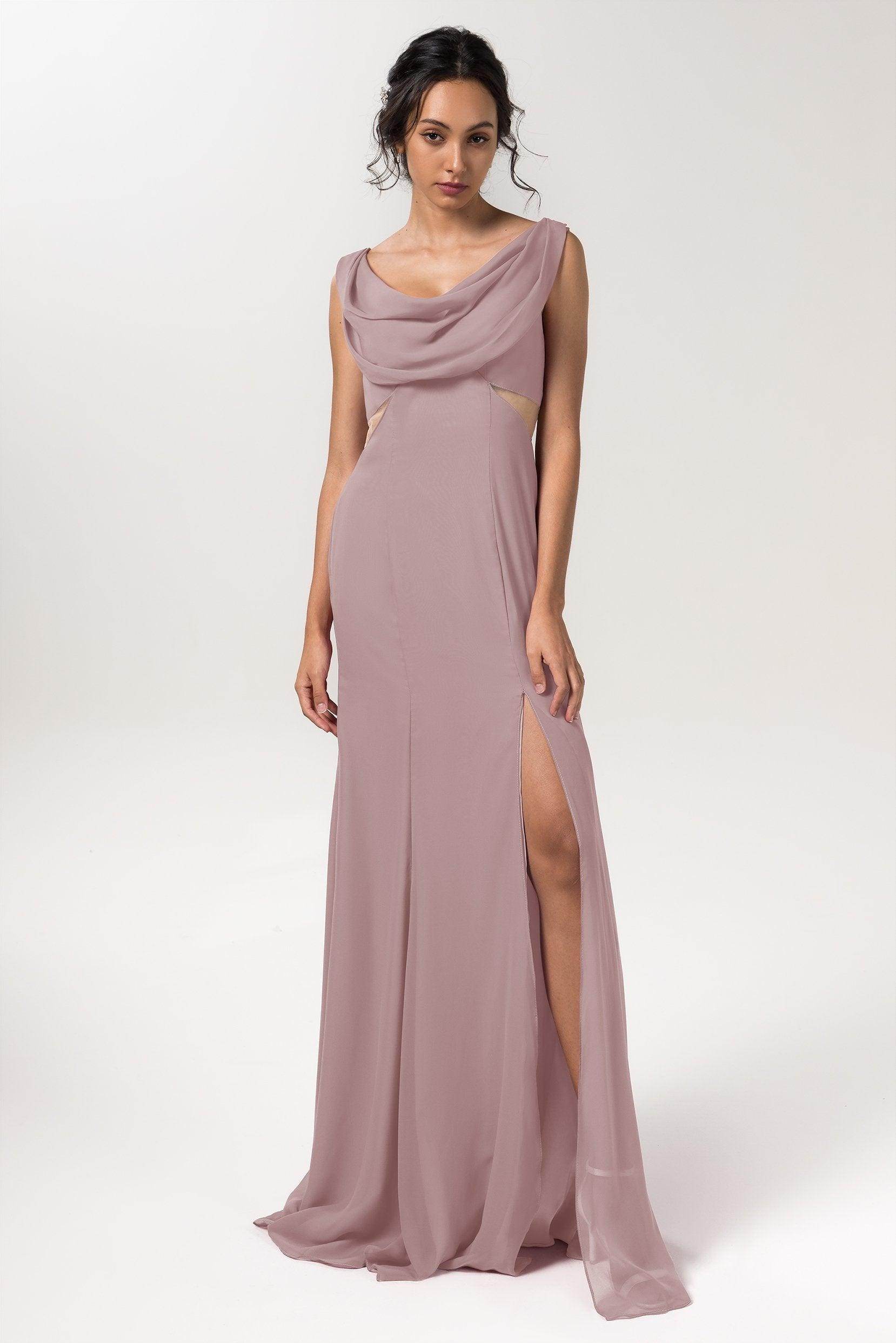 Sheath-Column Floor Length Chiffon Bridesmaid Dress CB0558 - COCOMELODY