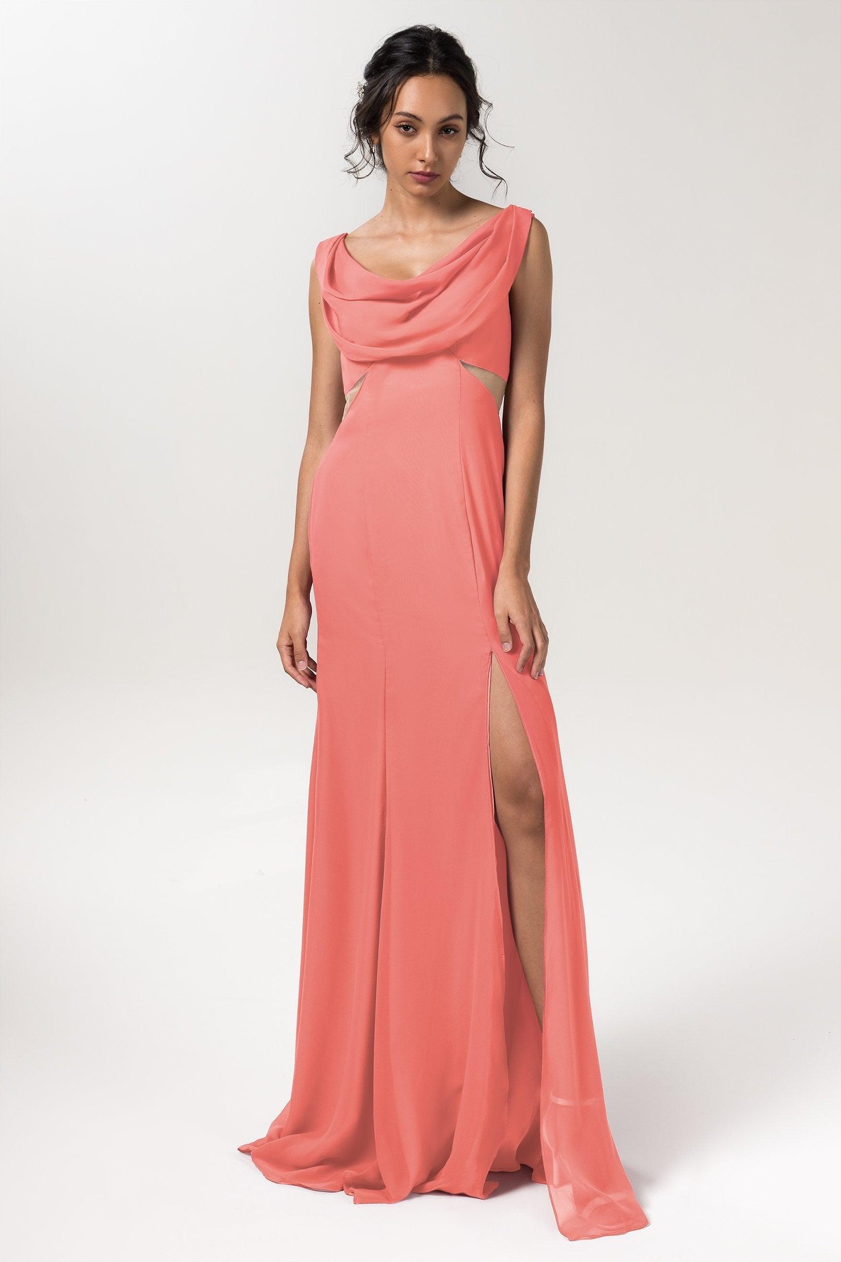 Sheath-Column Floor Length Chiffon Bridesmaid Dress CB0558 - COCOMELODY