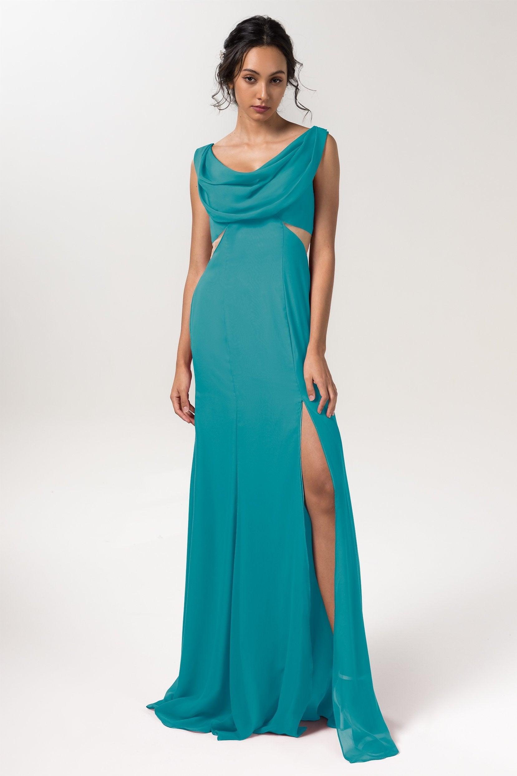 Sheath-Column Floor Length Chiffon Bridesmaid Dress CB0558 - COCOMELODY