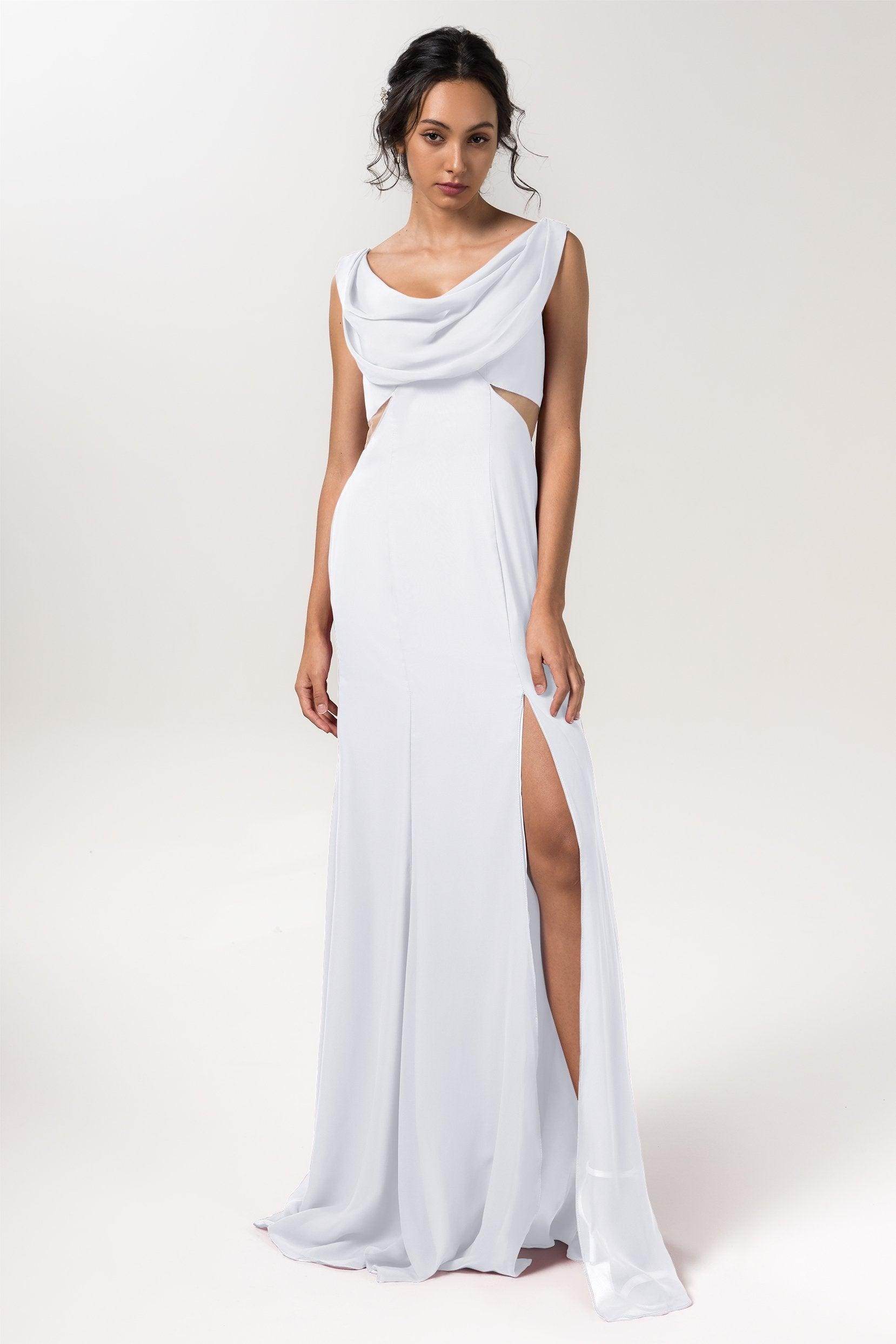 Sheath-Column Floor Length Chiffon Bridesmaid Dress CB0558 - COCOMELODY