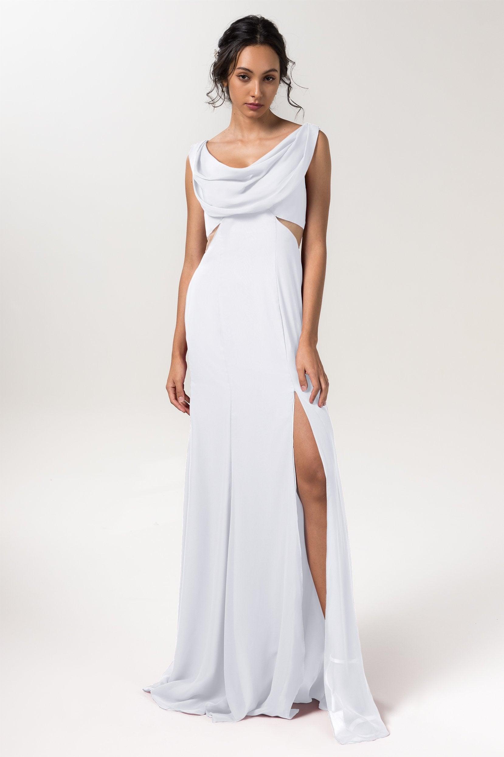 Sheath-Column Floor Length Chiffon Bridesmaid Dress CB0558 - COCOMELODY