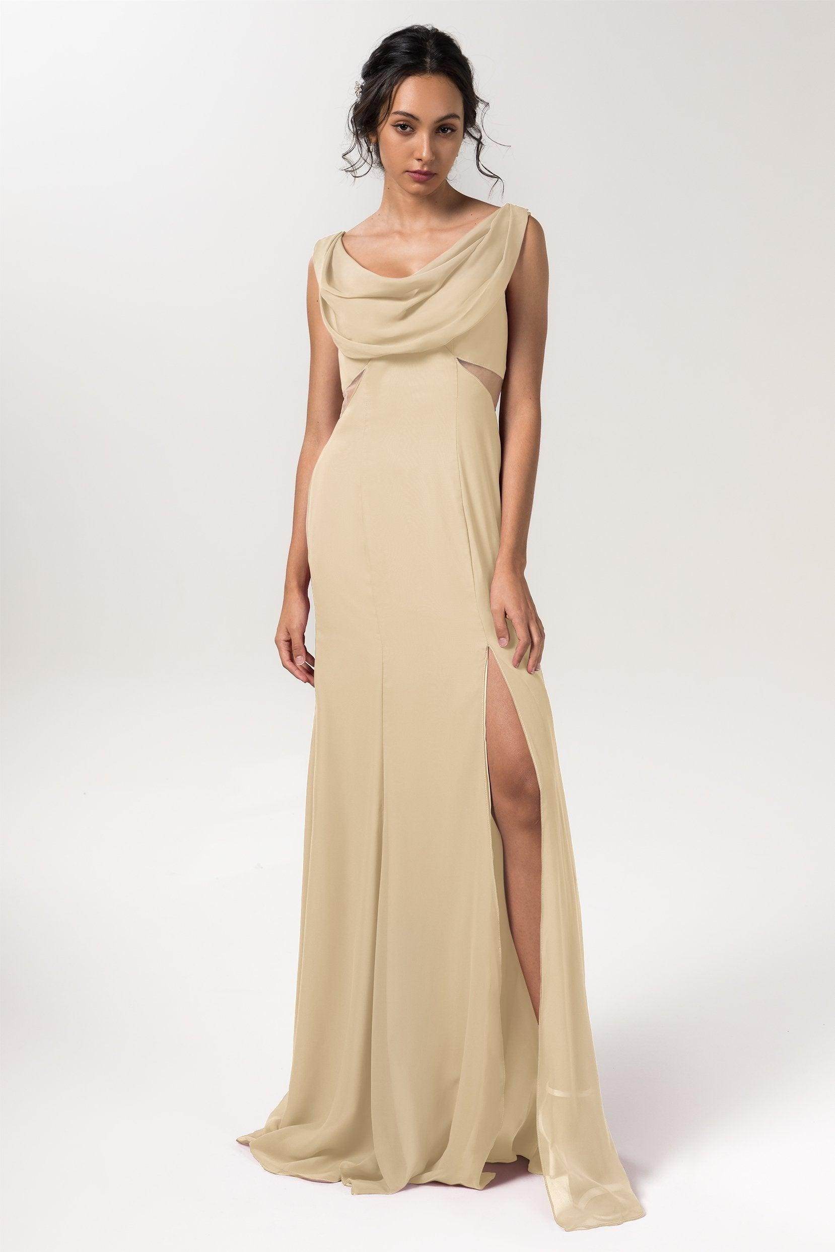 Sheath-Column Floor Length Chiffon Bridesmaid Dress CB0558 - COCOMELODY