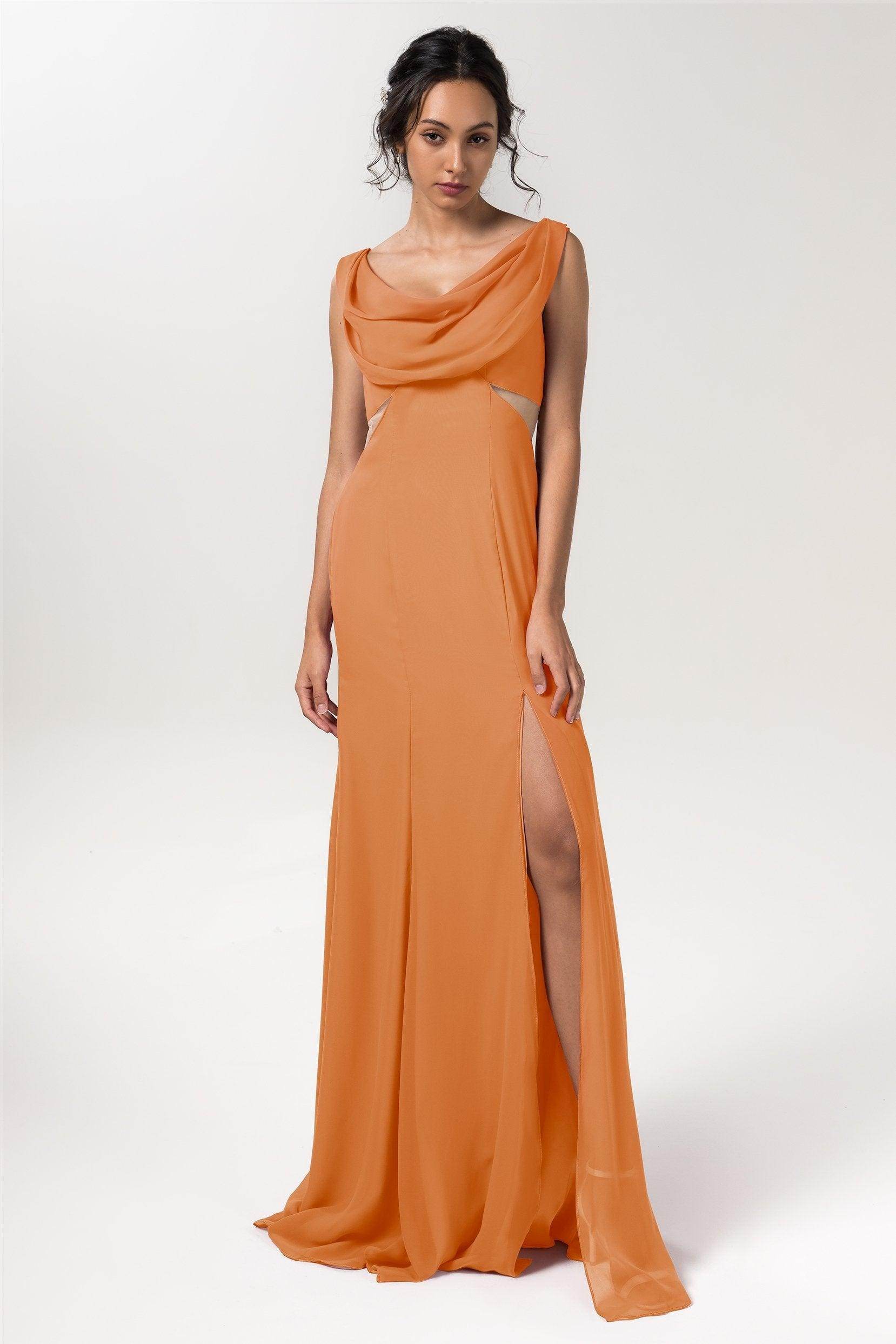 Sheath-Column Floor Length Chiffon Bridesmaid Dress CB0558 - COCOMELODY