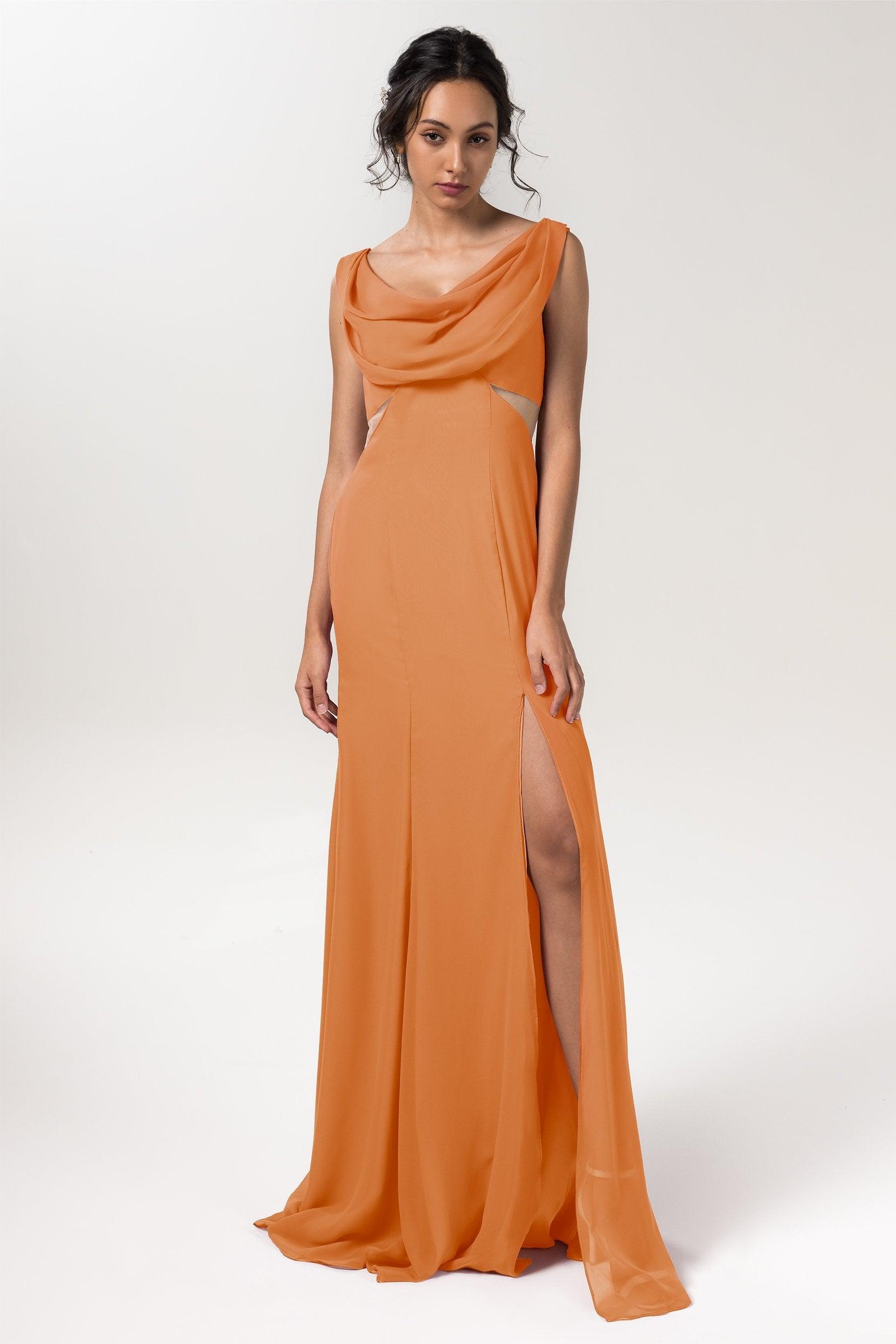 Sheath-Column Floor Length Chiffon Bridesmaid Dress CB0558 - COCOMELODY