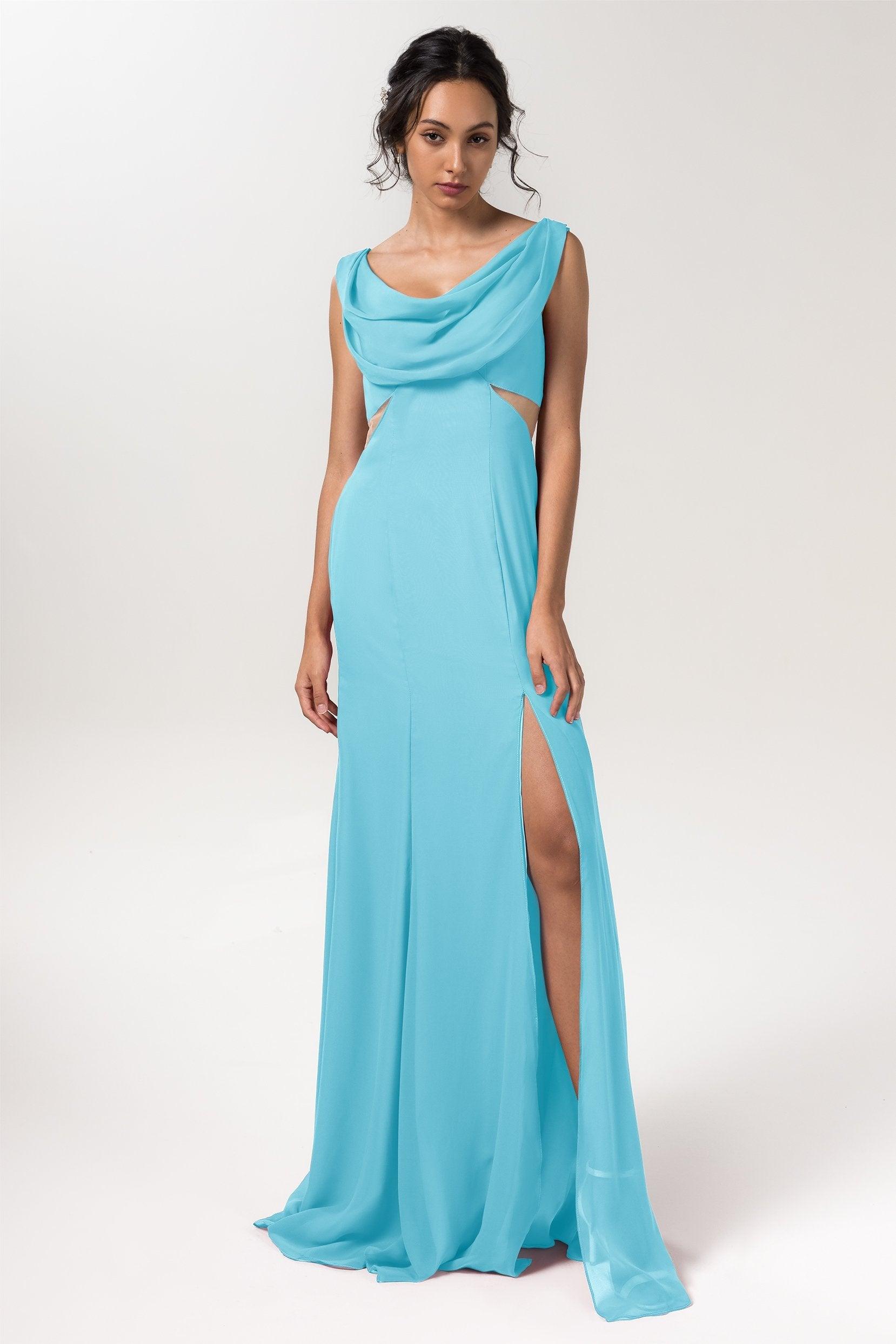 Sheath-Column Floor Length Chiffon Bridesmaid Dress CB0558 - COCOMELODY