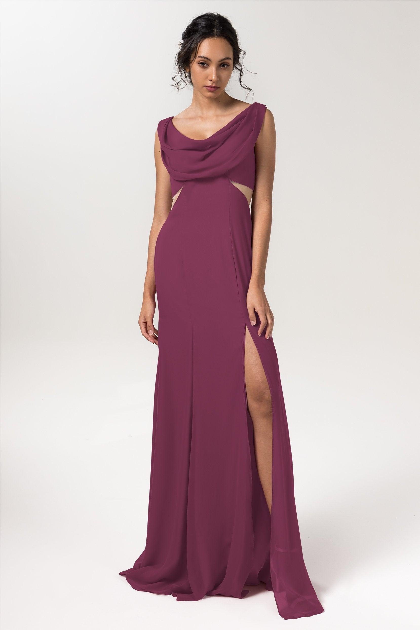 Sheath-Column Floor Length Chiffon Bridesmaid Dress CB0558 - COCOMELODY