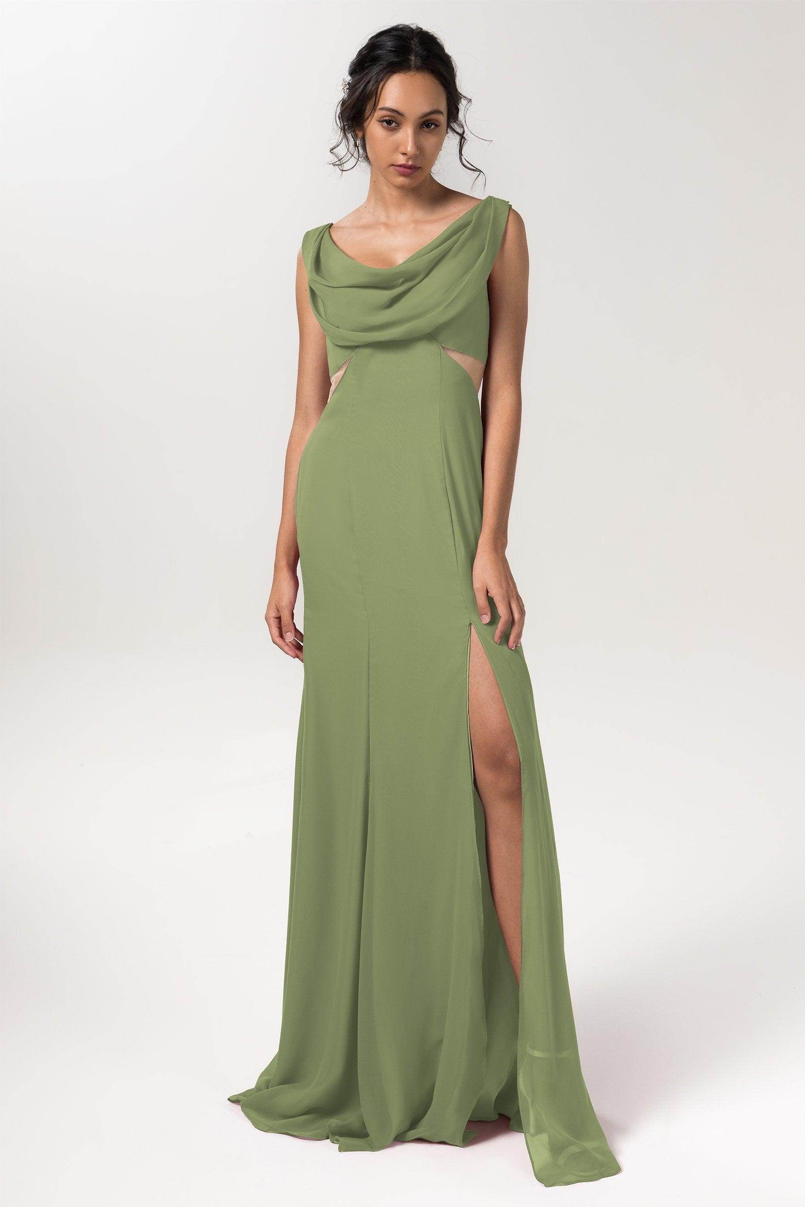 Sheath-Column Floor Length Chiffon Bridesmaid Dress CB0558 - COCOMELODY