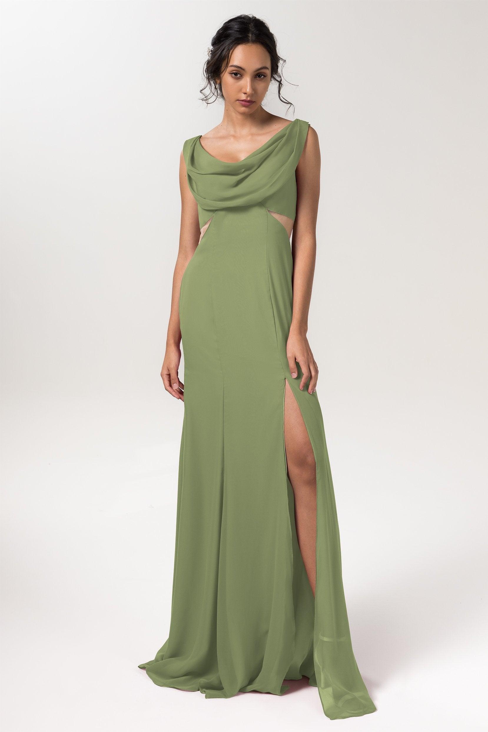 Sheath-Column Floor Length Chiffon Bridesmaid Dress CB0558 - COCOMELODY
