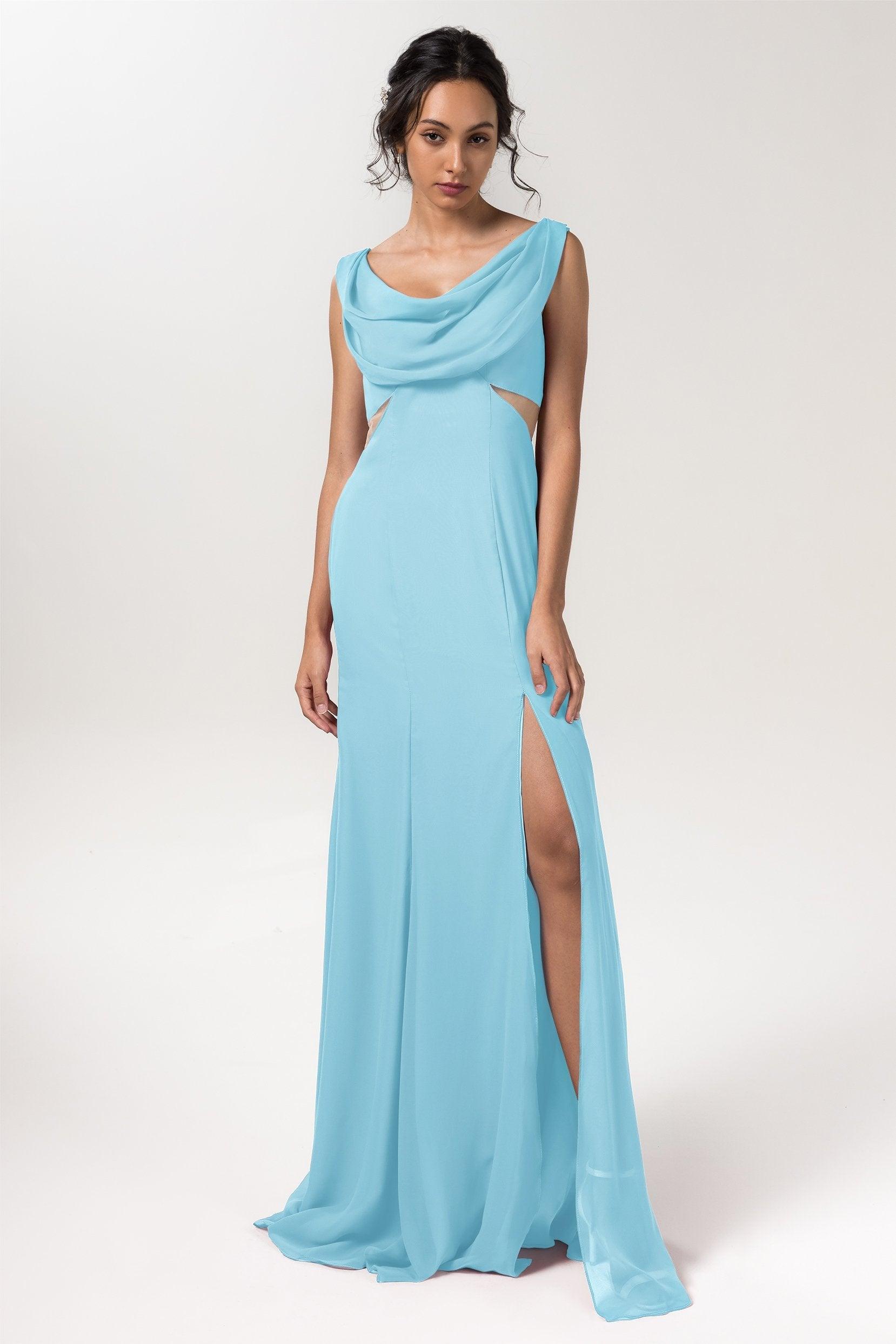 Sheath-Column Floor Length Chiffon Bridesmaid Dress CB0558 - COCOMELODY