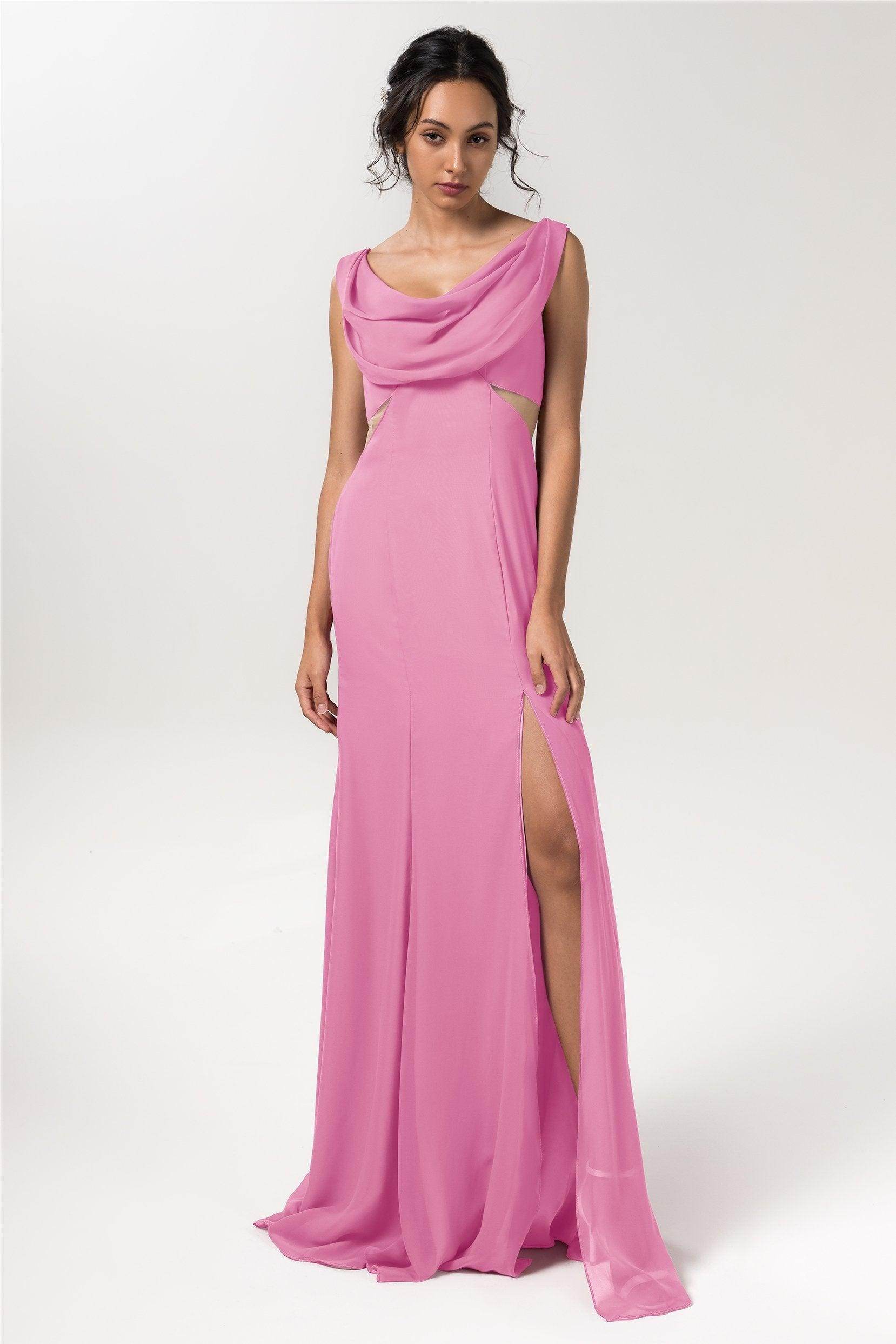 Sheath-Column Floor Length Chiffon Bridesmaid Dress CB0558 - COCOMELODY