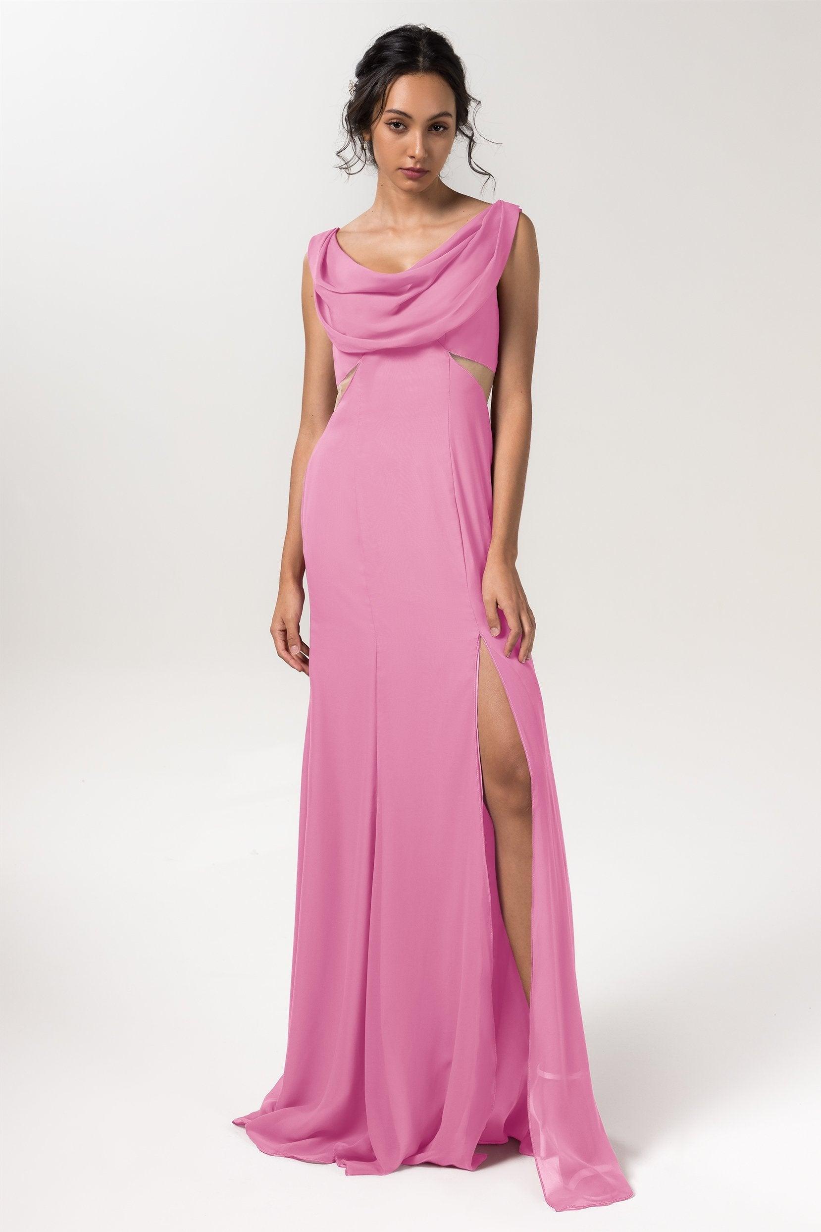 Sheath-Column Floor Length Chiffon Bridesmaid Dress CB0558 - COCOMELODY