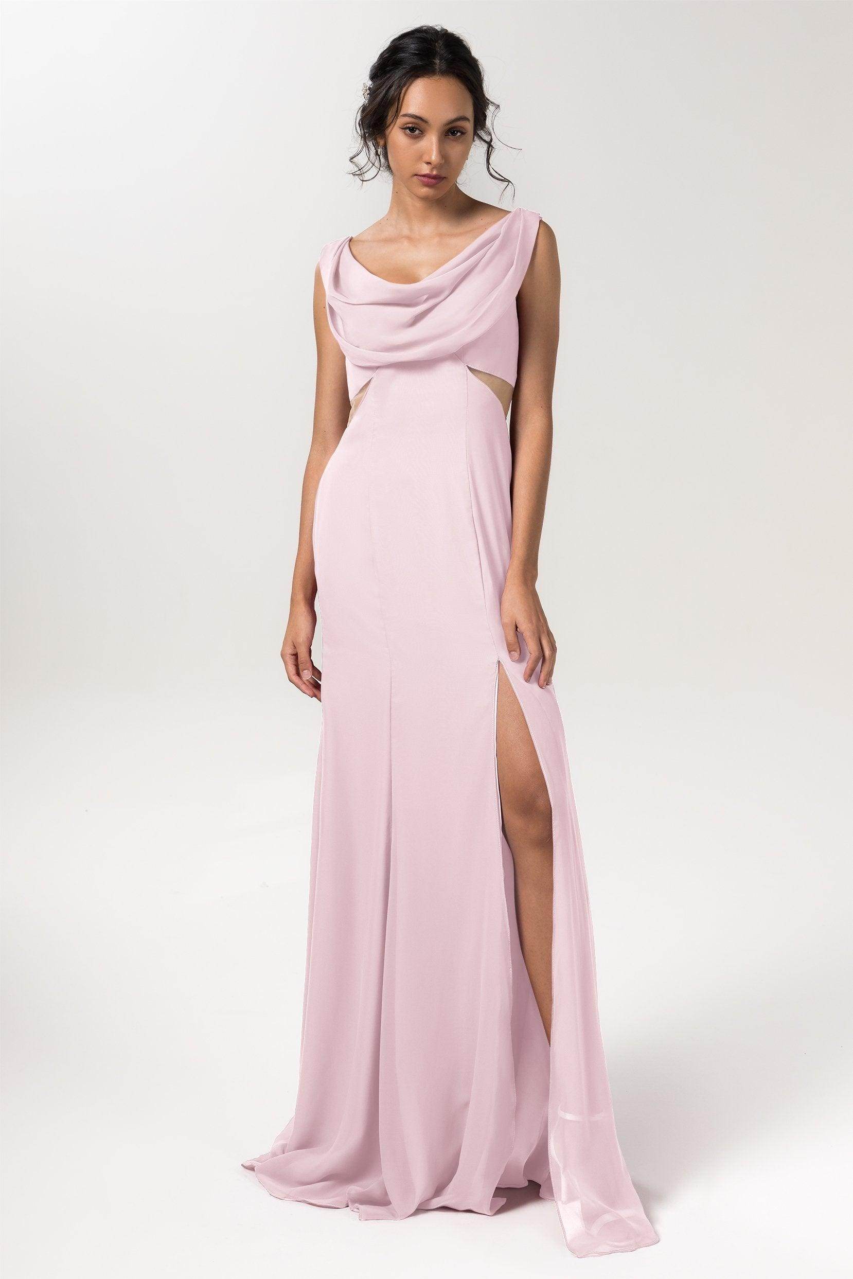 Sheath-Column Floor Length Chiffon Bridesmaid Dress CB0558 - COCOMELODY