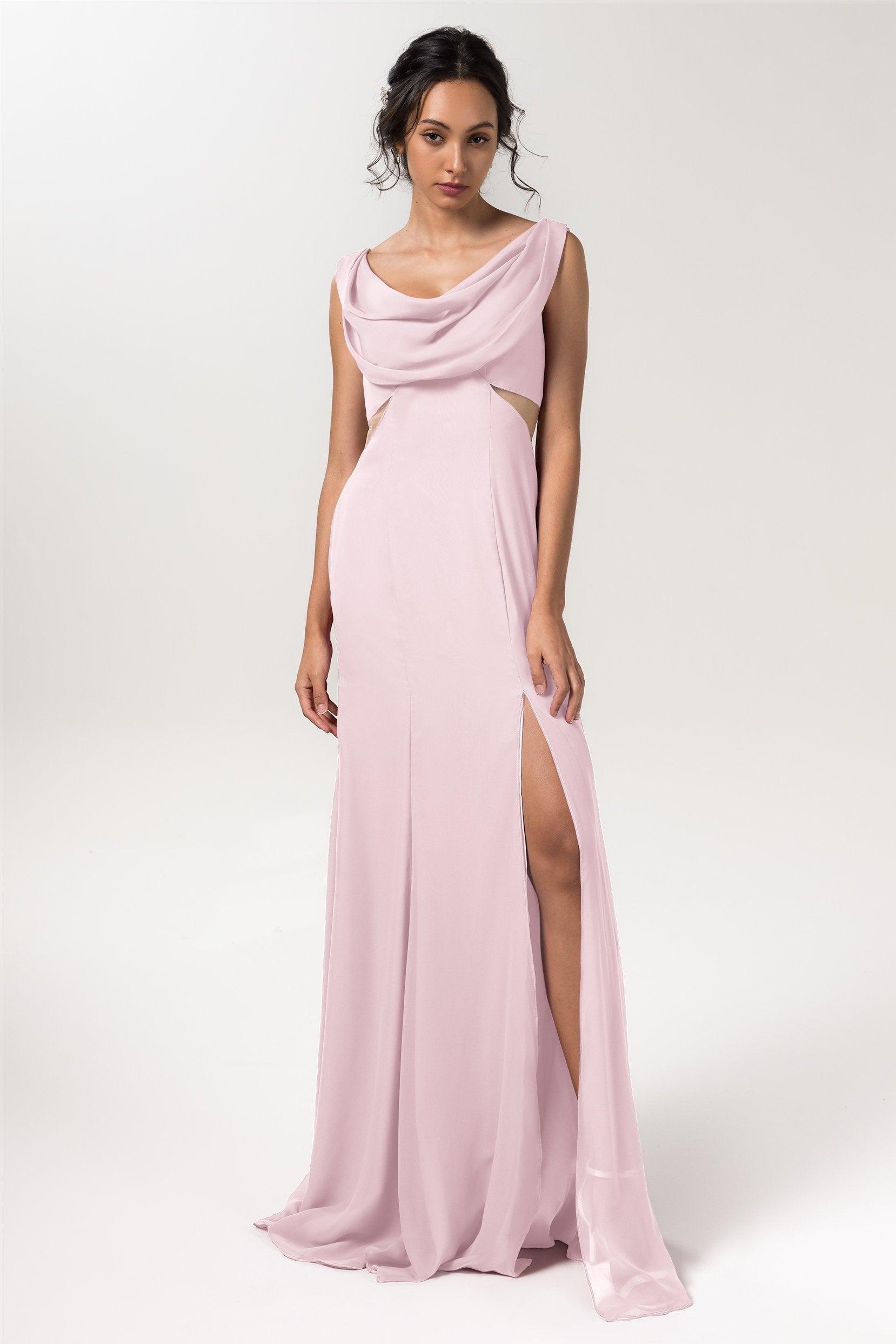 Sheath-Column Floor Length Chiffon Bridesmaid Dress CB0558 - COCOMELODY