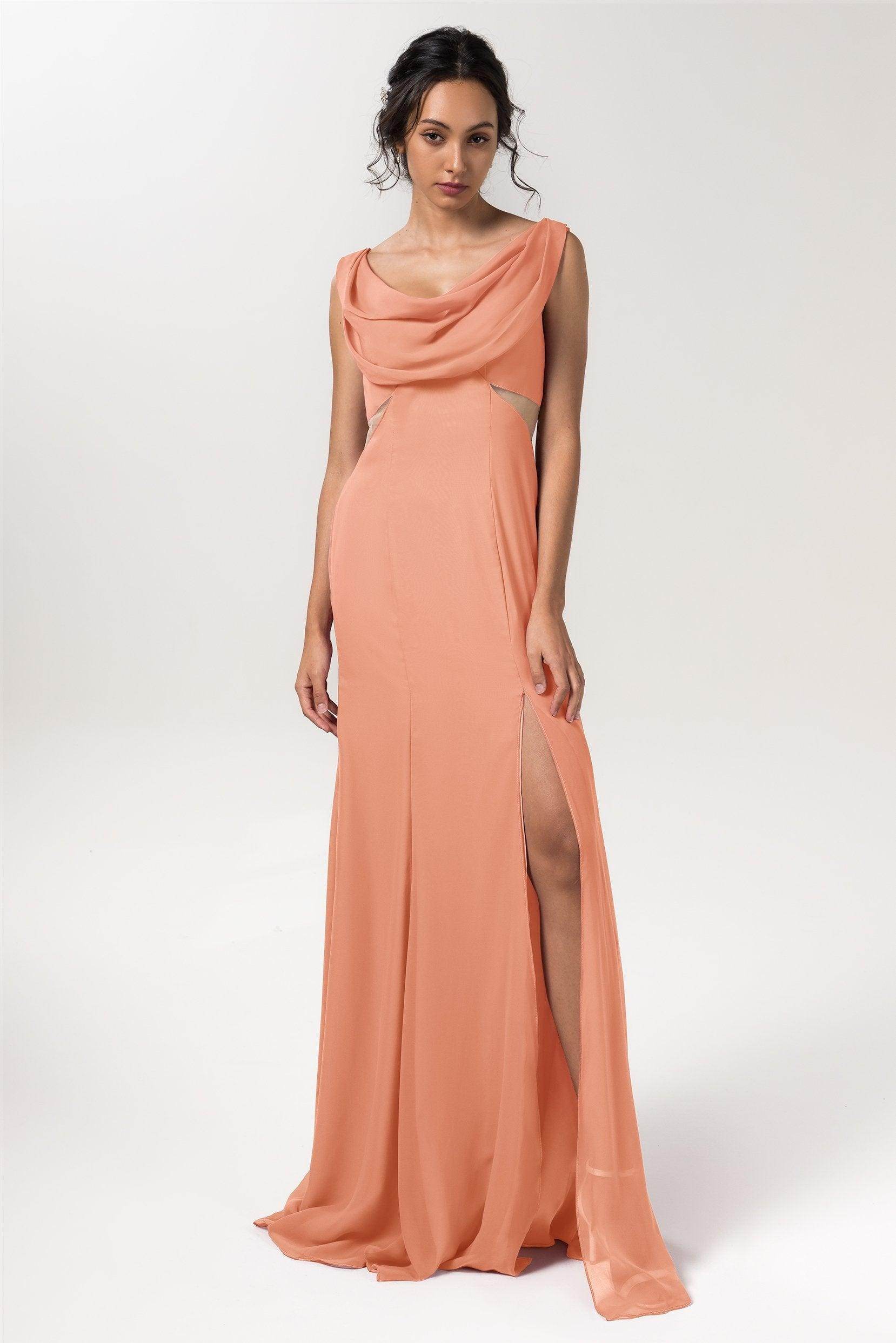 Sheath-Column Floor Length Chiffon Bridesmaid Dress CB0558 - COCOMELODY
