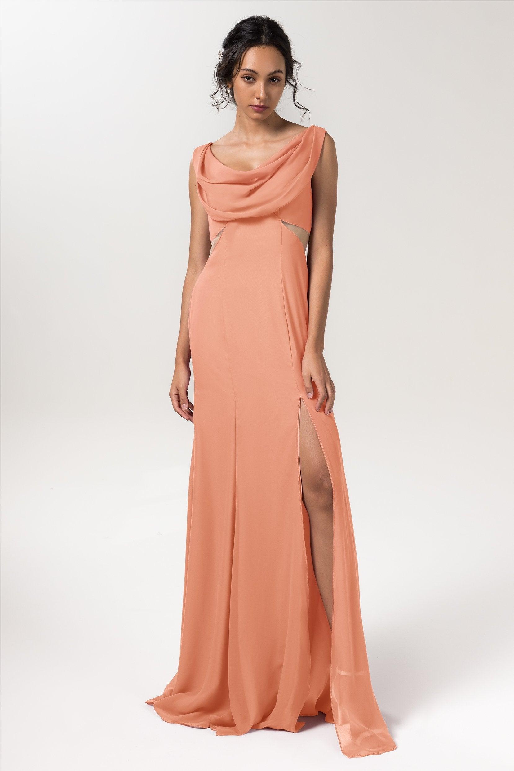 Sheath-Column Floor Length Chiffon Bridesmaid Dress CB0558 - COCOMELODY