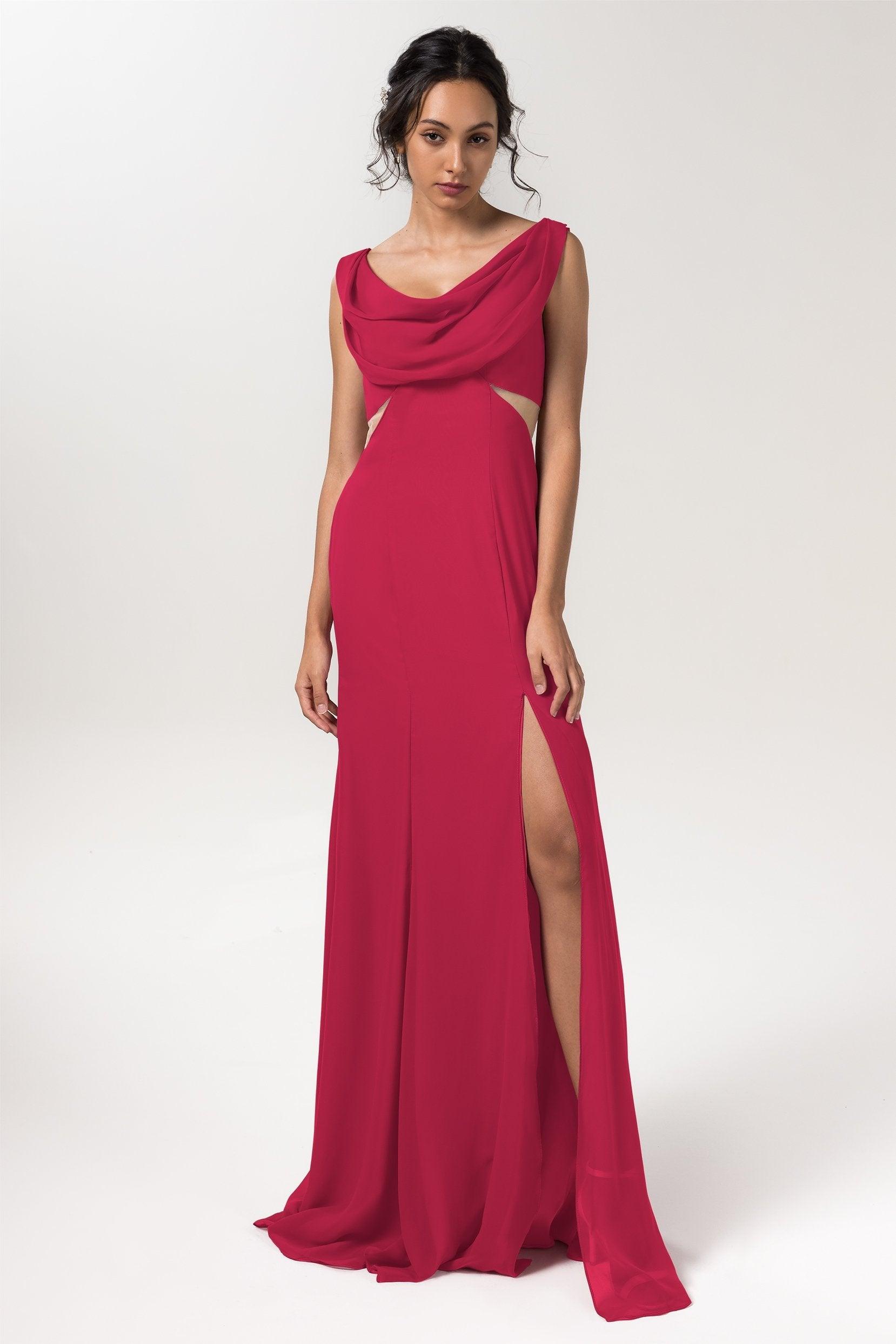 Sheath-Column Floor Length Chiffon Bridesmaid Dress CB0558 - COCOMELODY