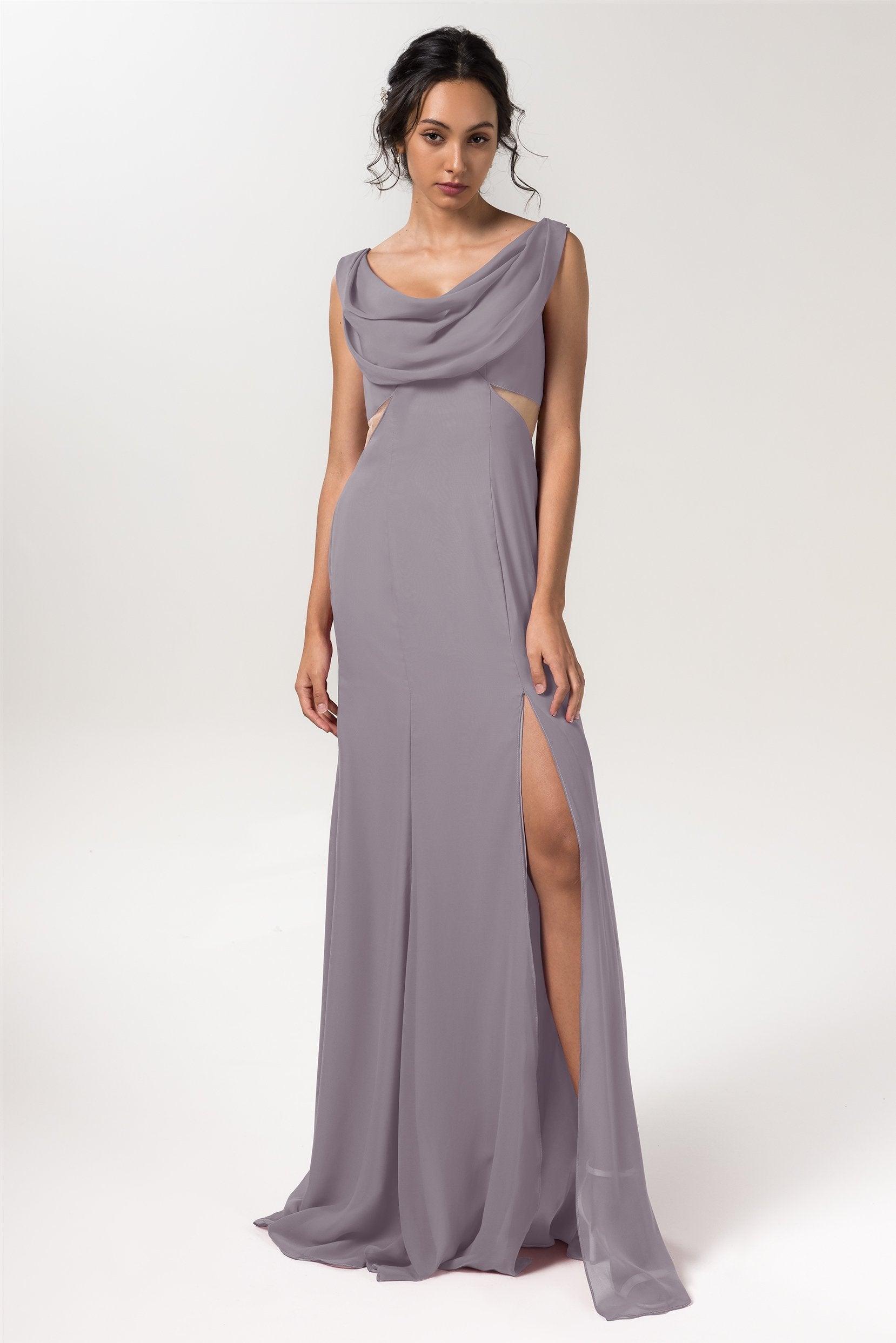 Sheath-Column Floor Length Chiffon Bridesmaid Dress CB0558 - COCOMELODY