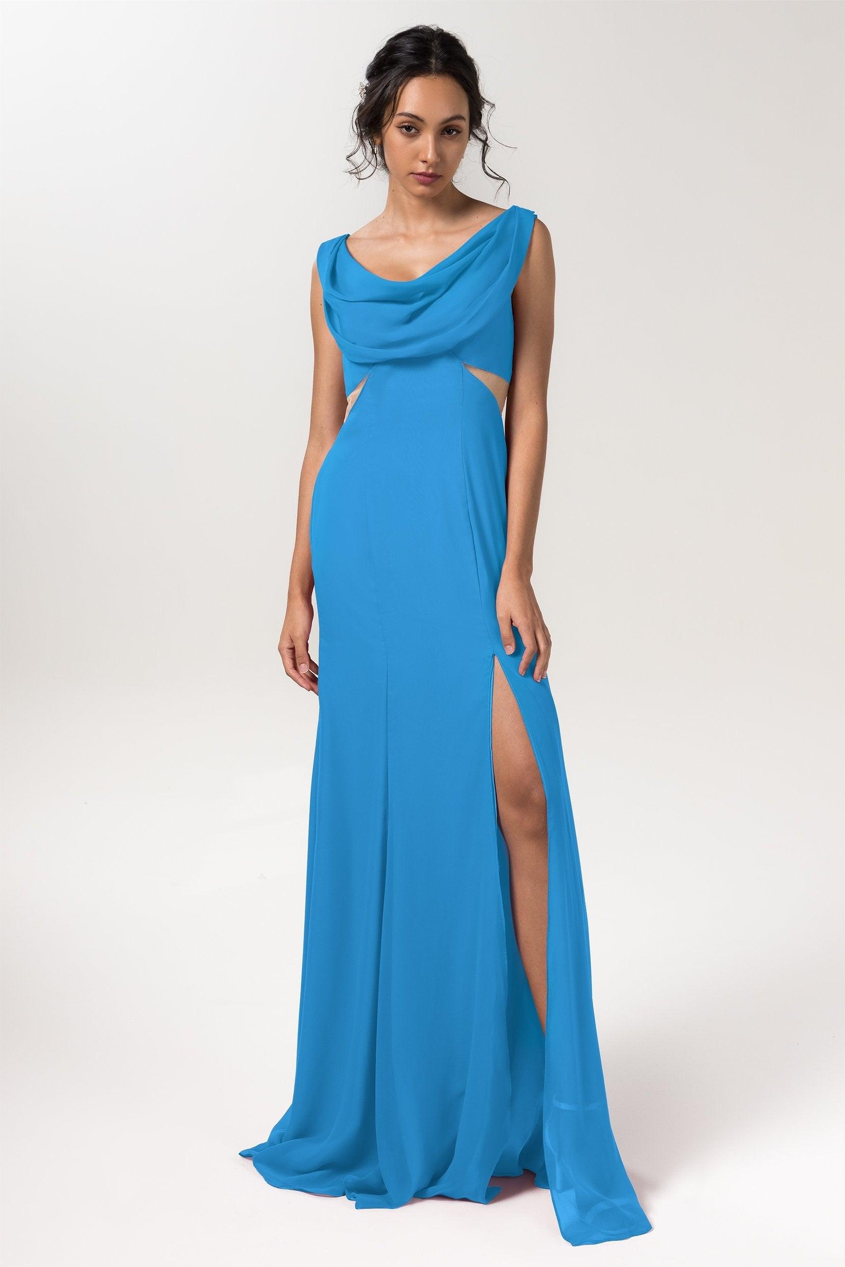 Sheath-Column Floor Length Chiffon Bridesmaid Dress CB0558 - COCOMELODY